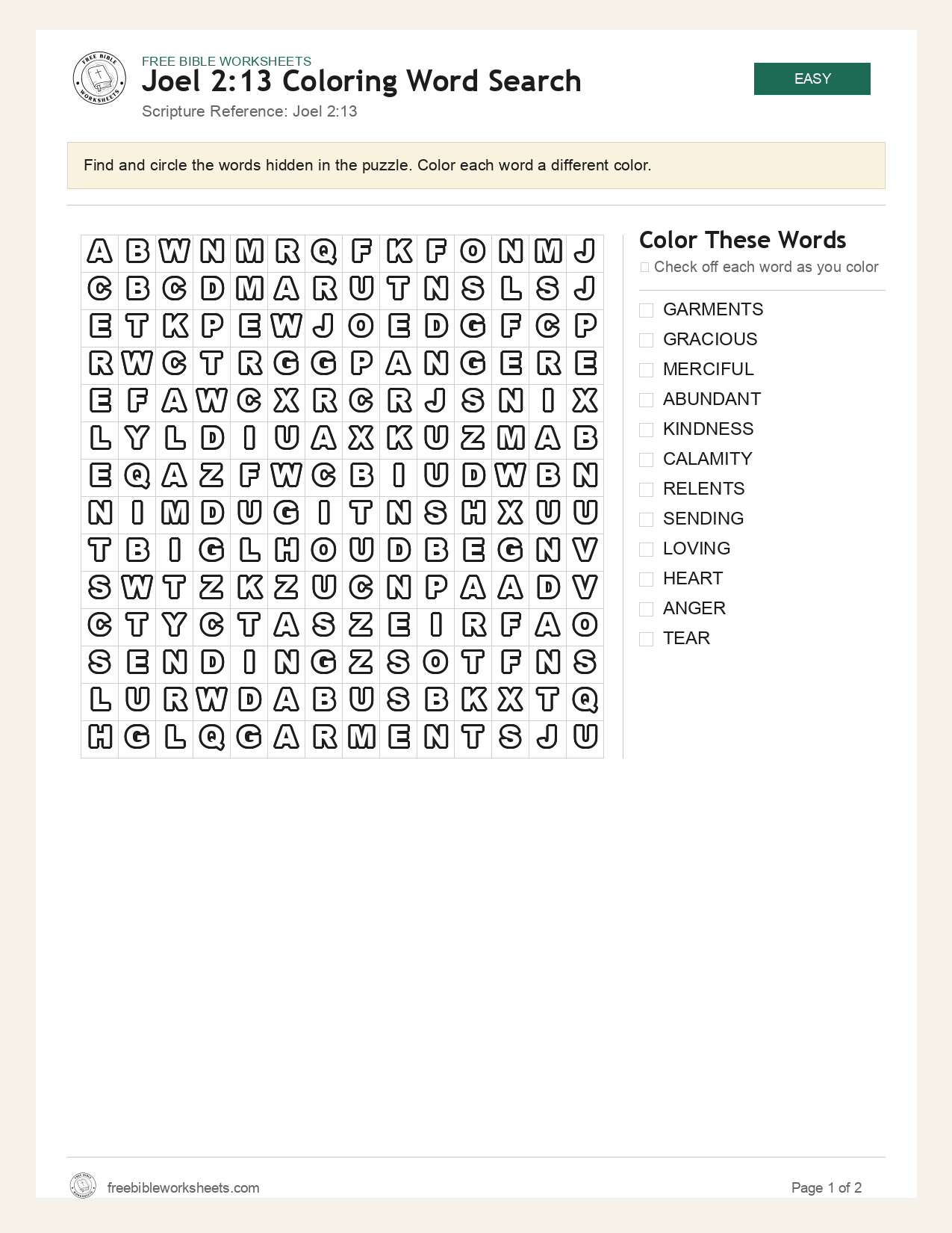 Joel 2:13 Coloring Word Search preview