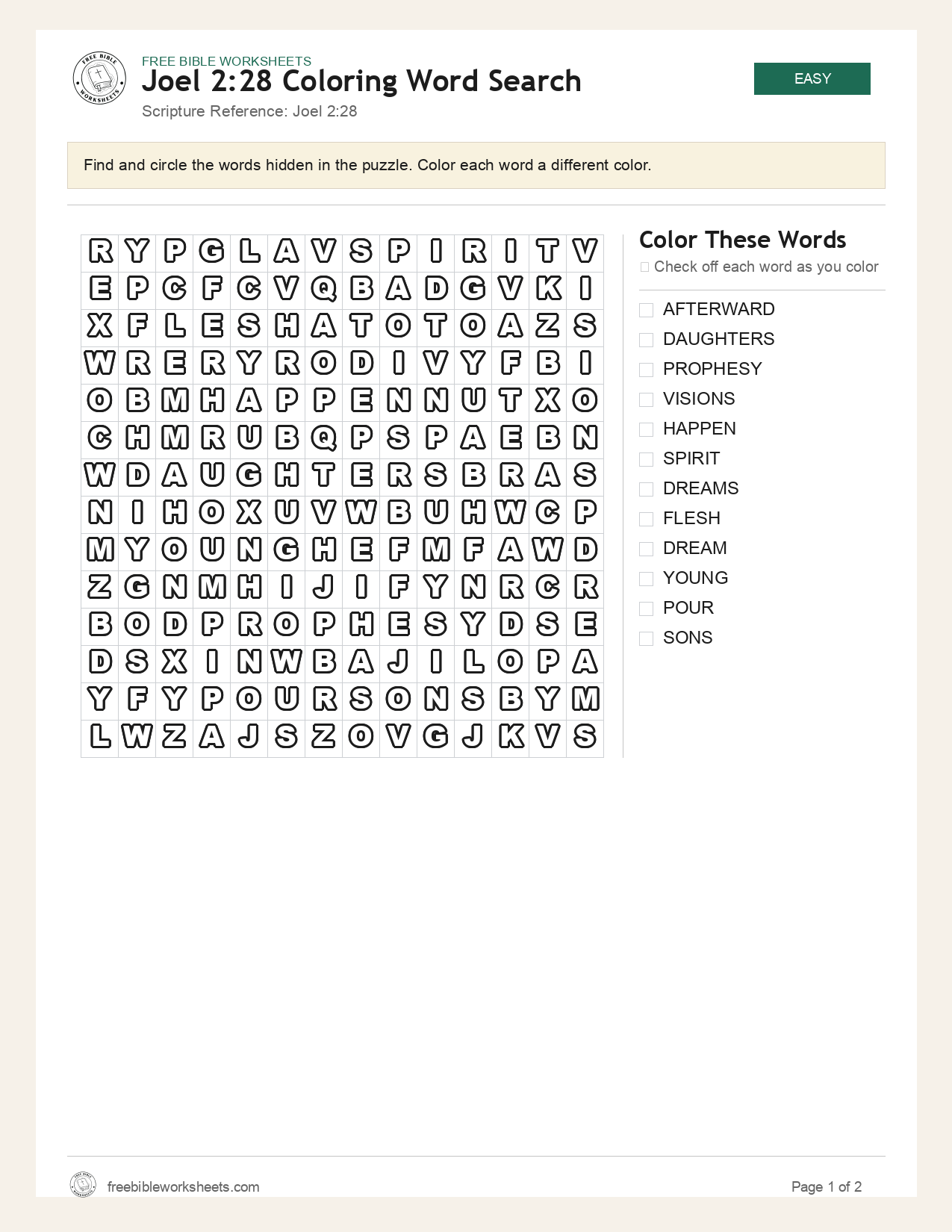 Joel 2:28 Coloring Word Search preview