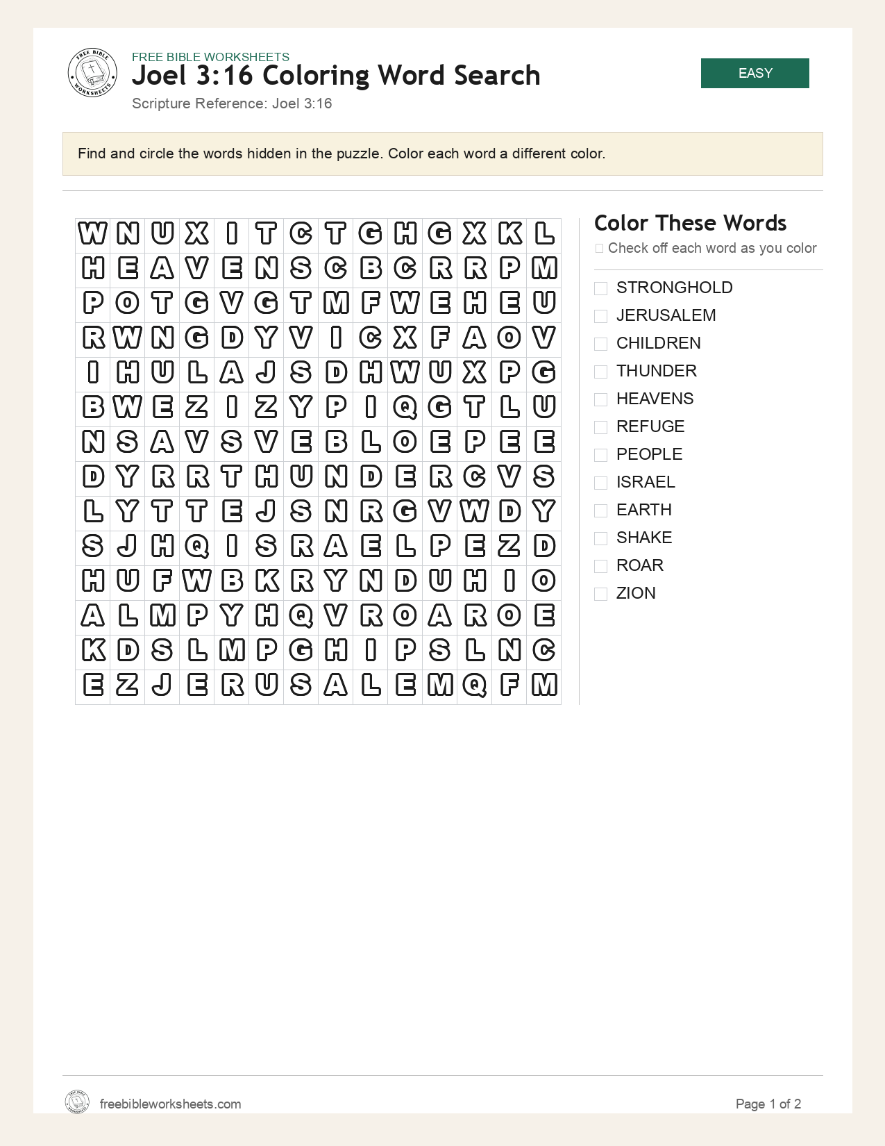 Joel 3:16 Coloring Word Search preview