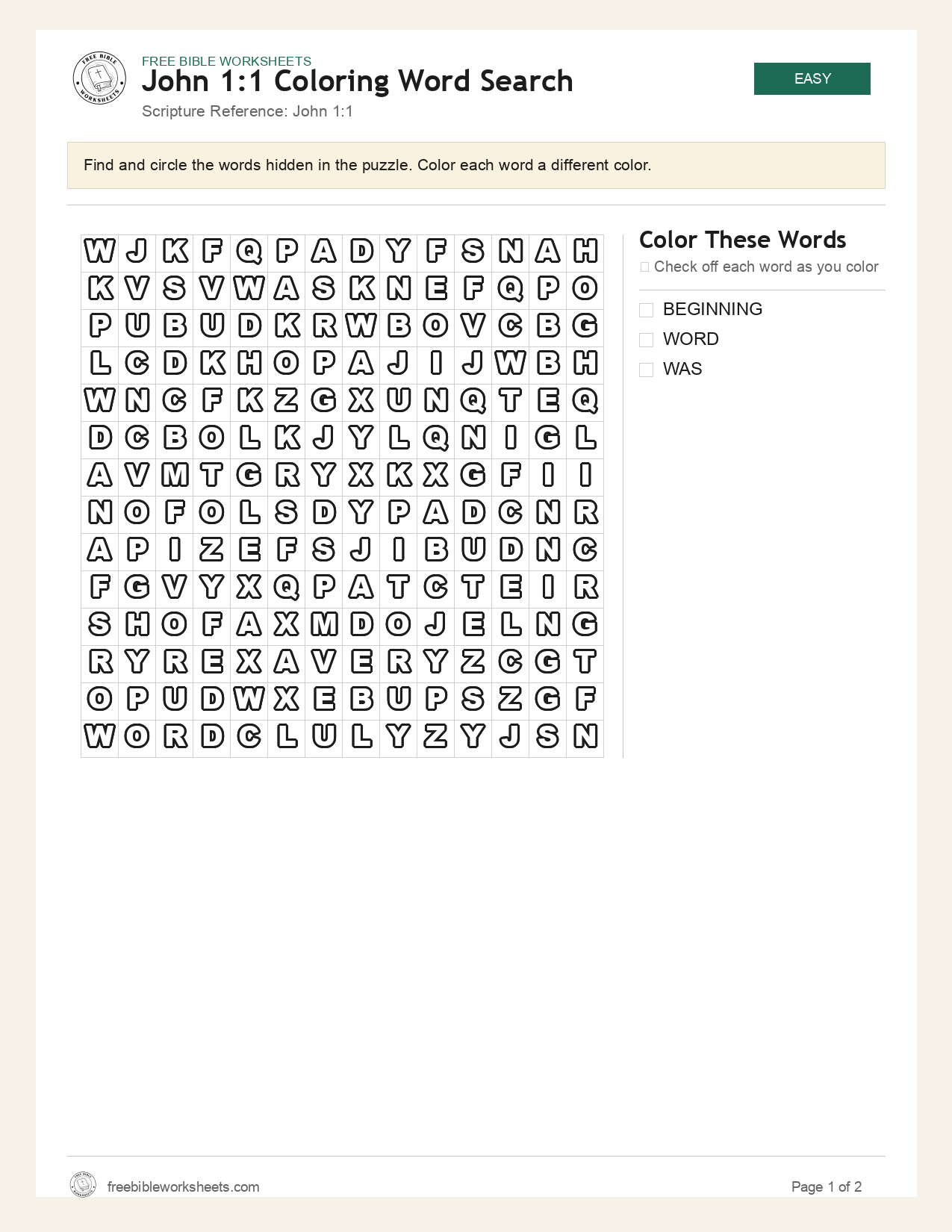 John 1:1 Coloring Word Search preview