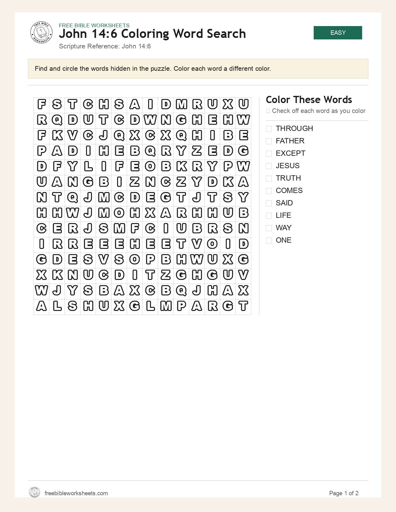 John 14:6 Coloring Word Search preview