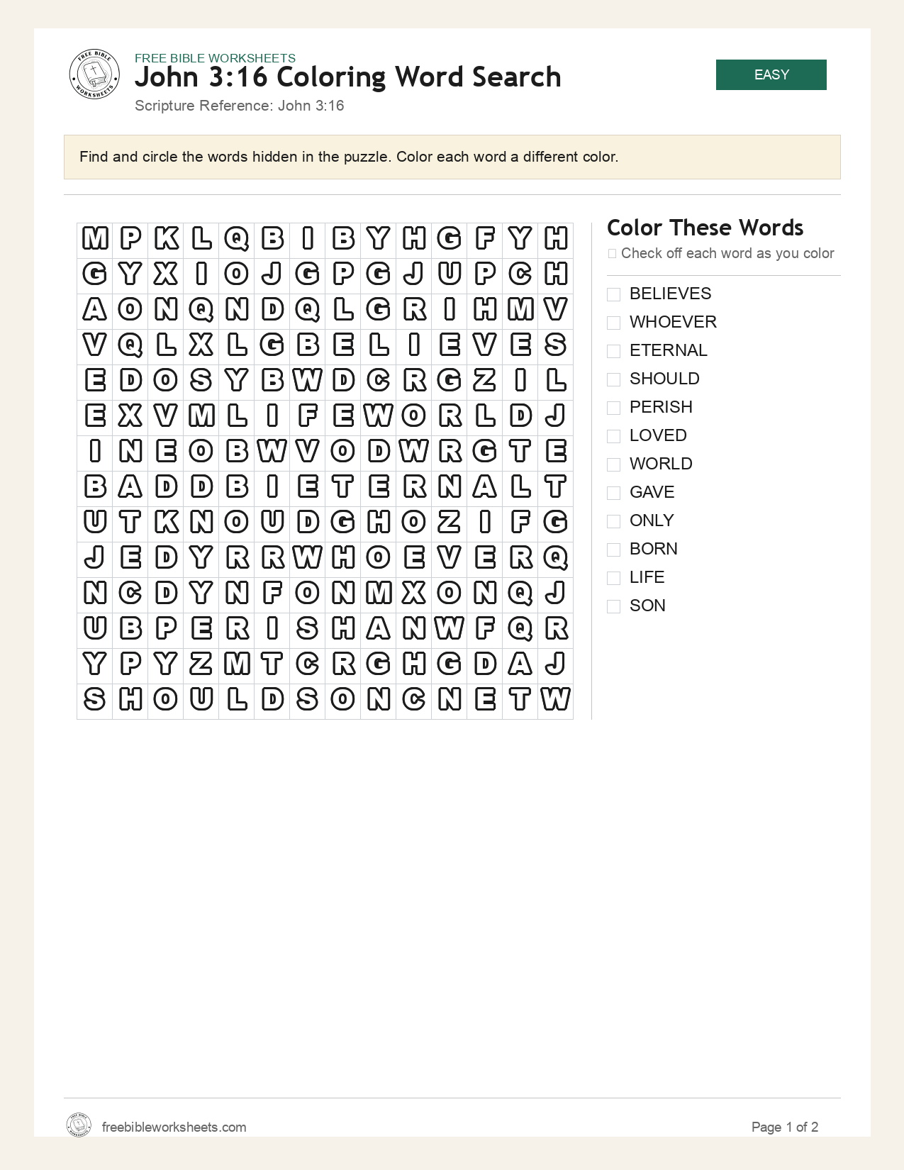 John 3:16 Coloring Word Search preview