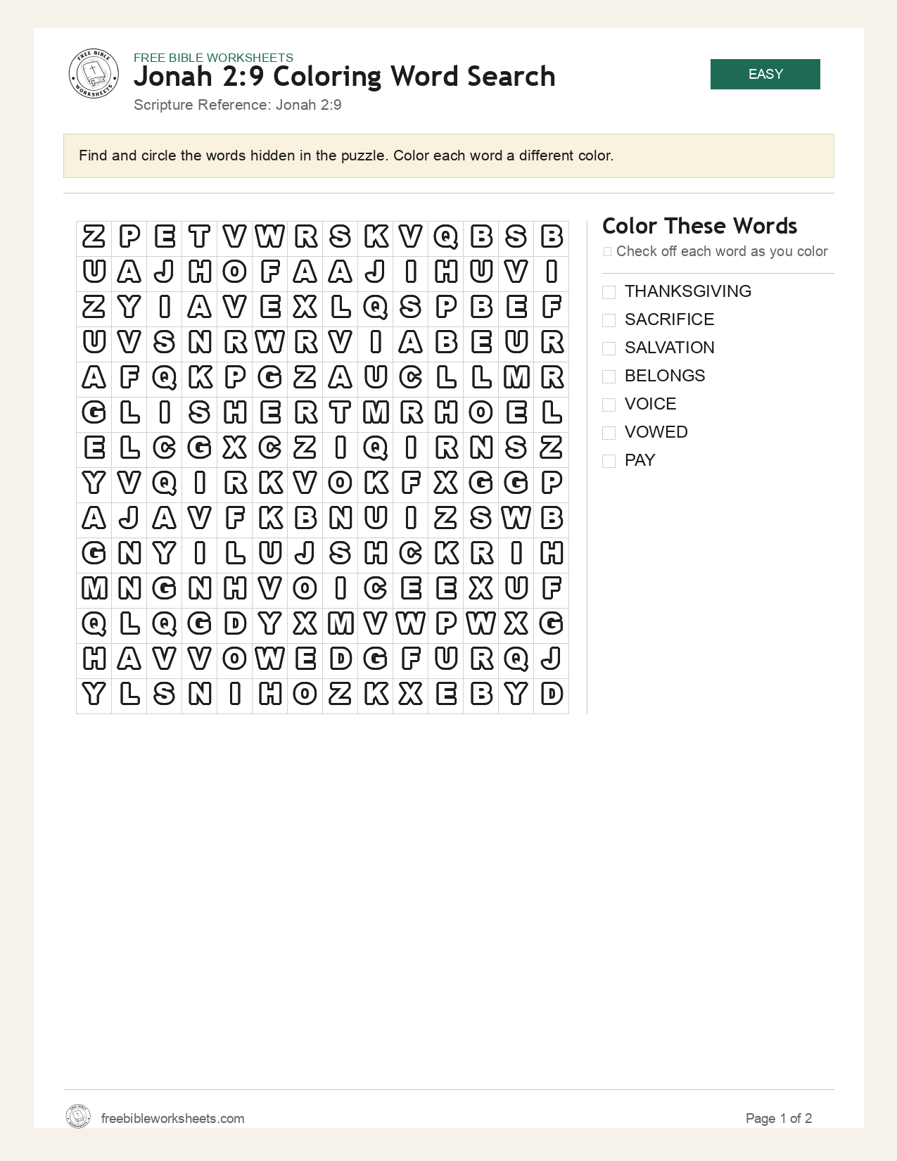 Jonah 2:9 Coloring Word Search preview