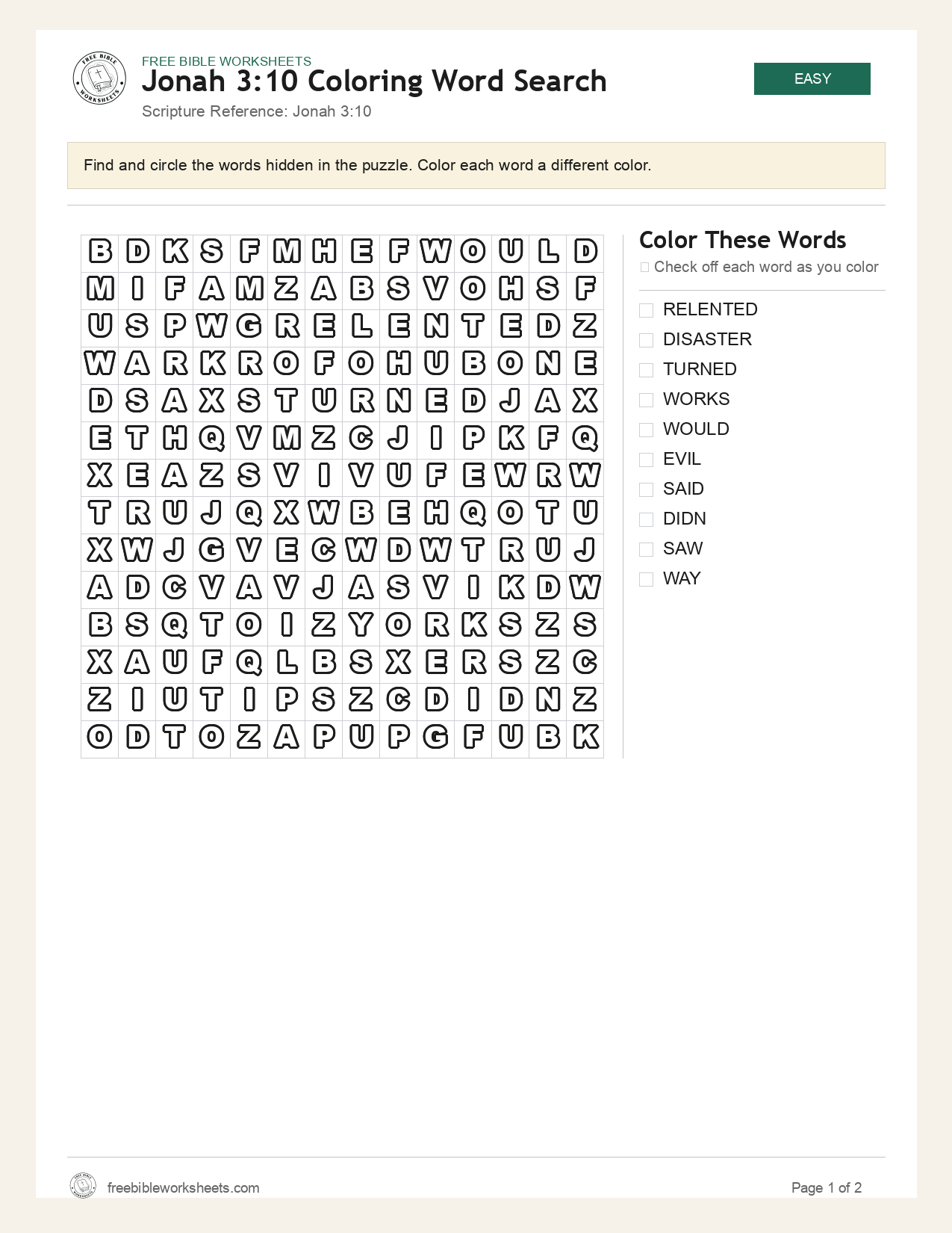 Jonah 3:10 Coloring Word Search preview