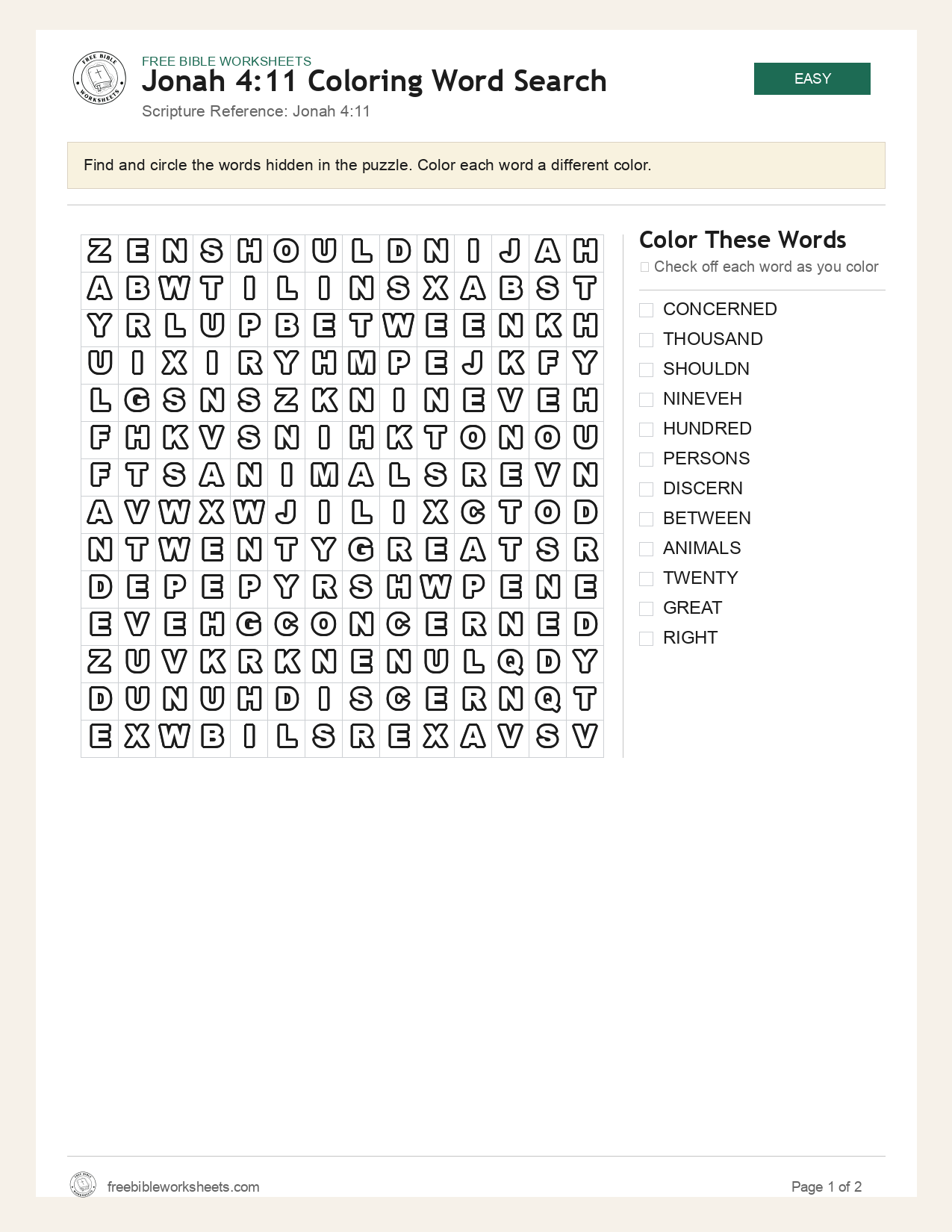Jonah 4:11 Coloring Word Search preview