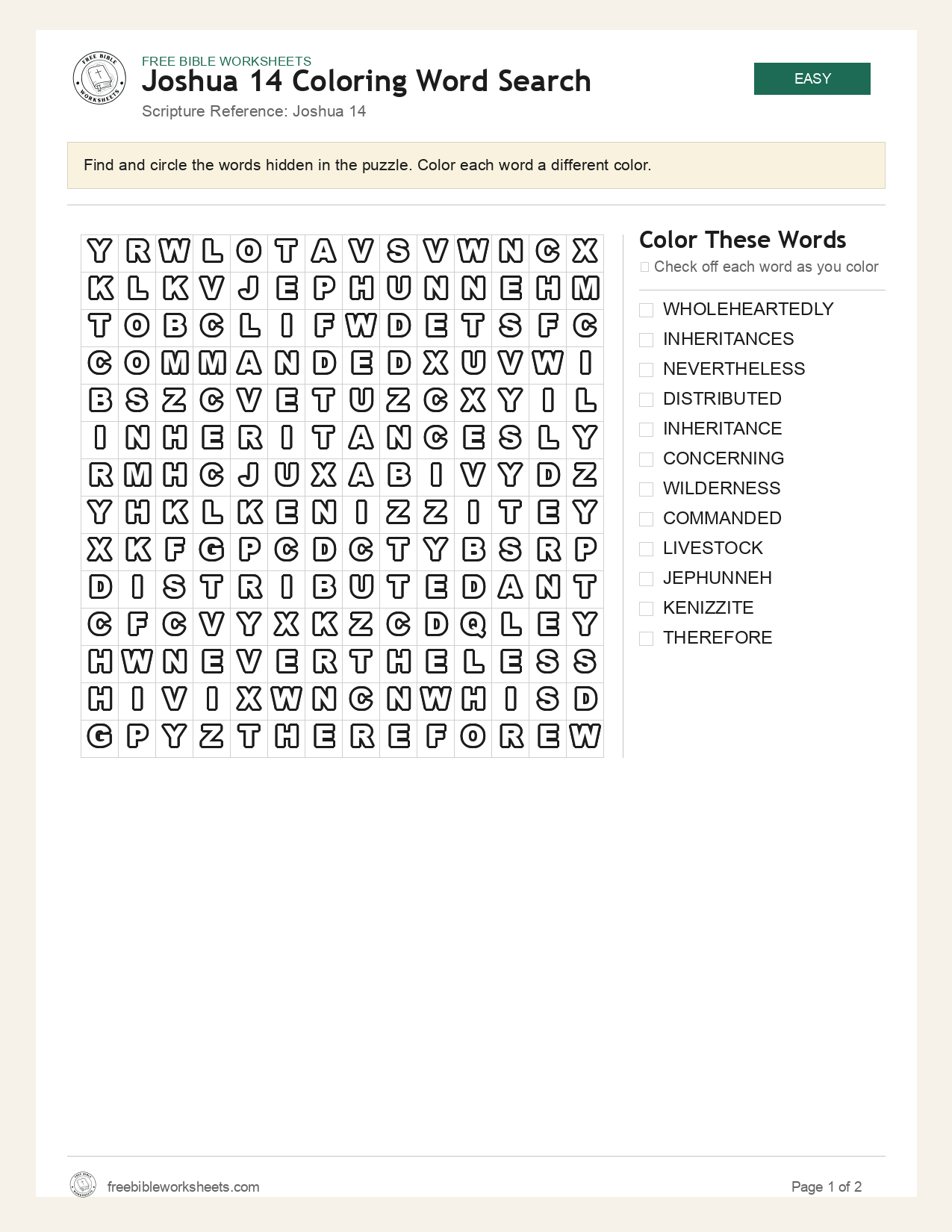 Joshua 14 Coloring Word Search preview