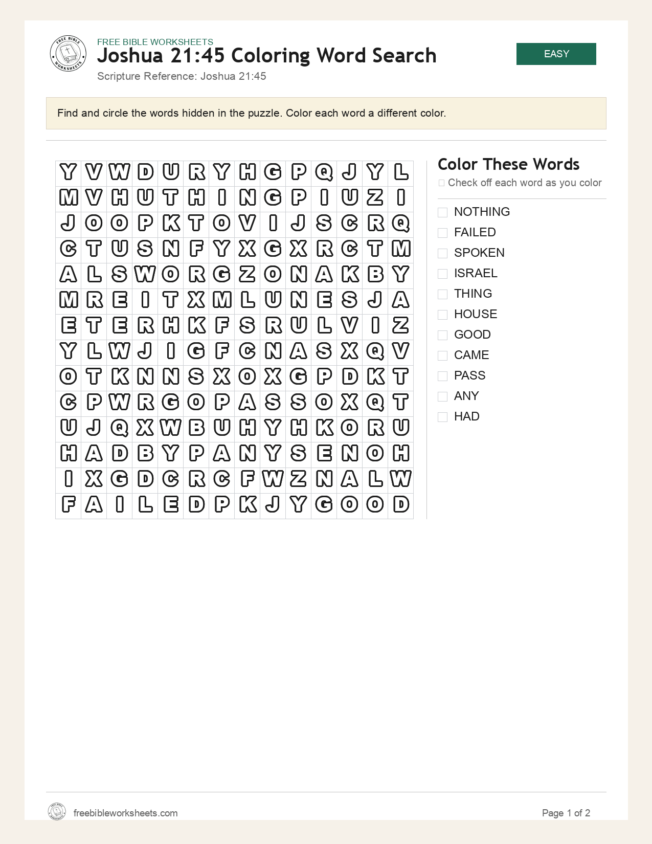 Joshua 21:45 Coloring Word Search preview