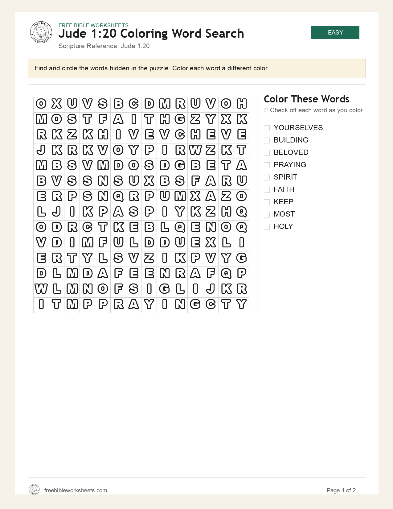 Jude 1:20 Coloring Word Search preview
