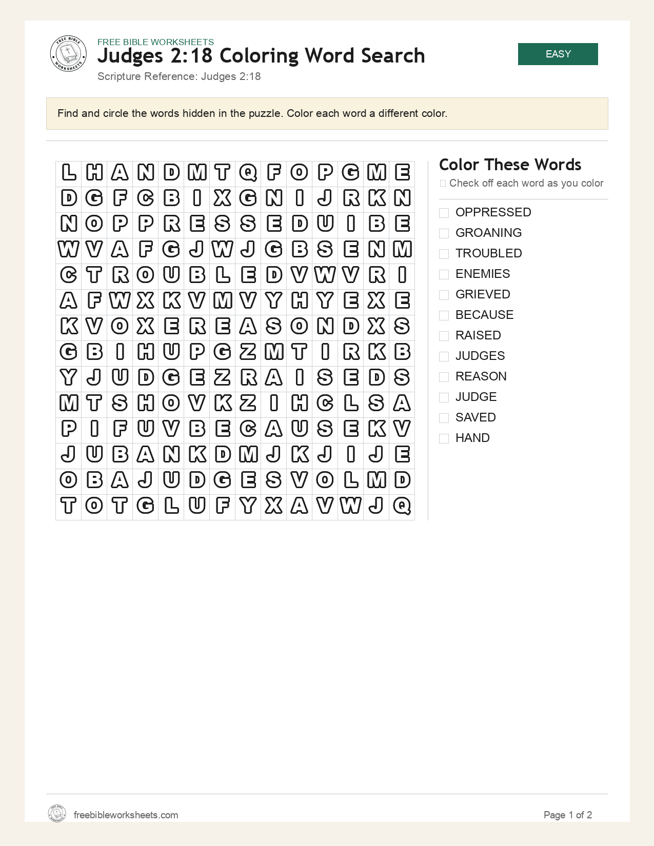Judges 2:18 Coloring Word Search preview