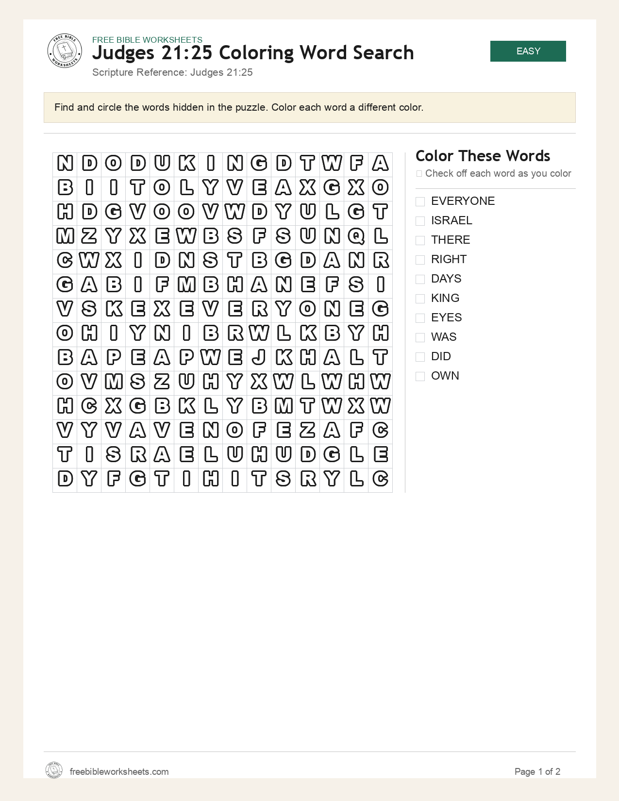 Judges 21:25 Coloring Word Search preview