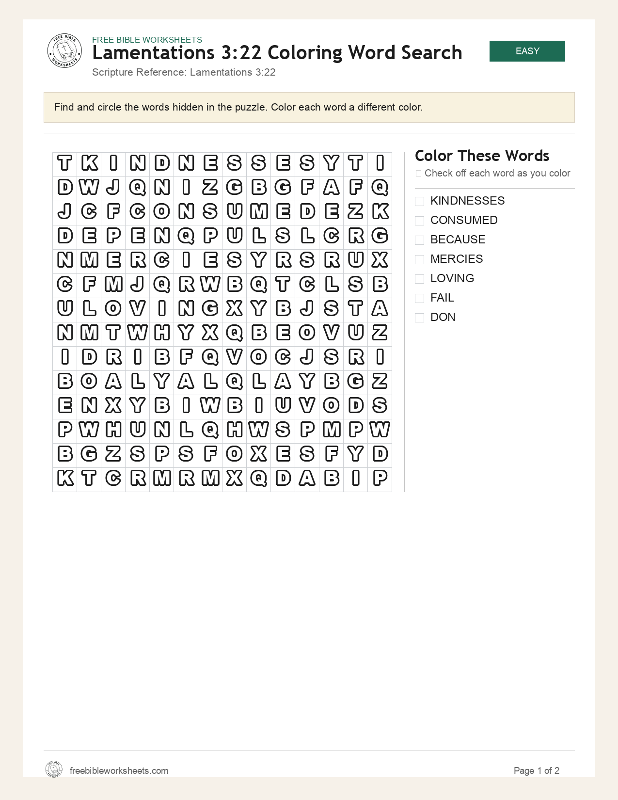 Lamentations 3:22 Coloring Word Search preview