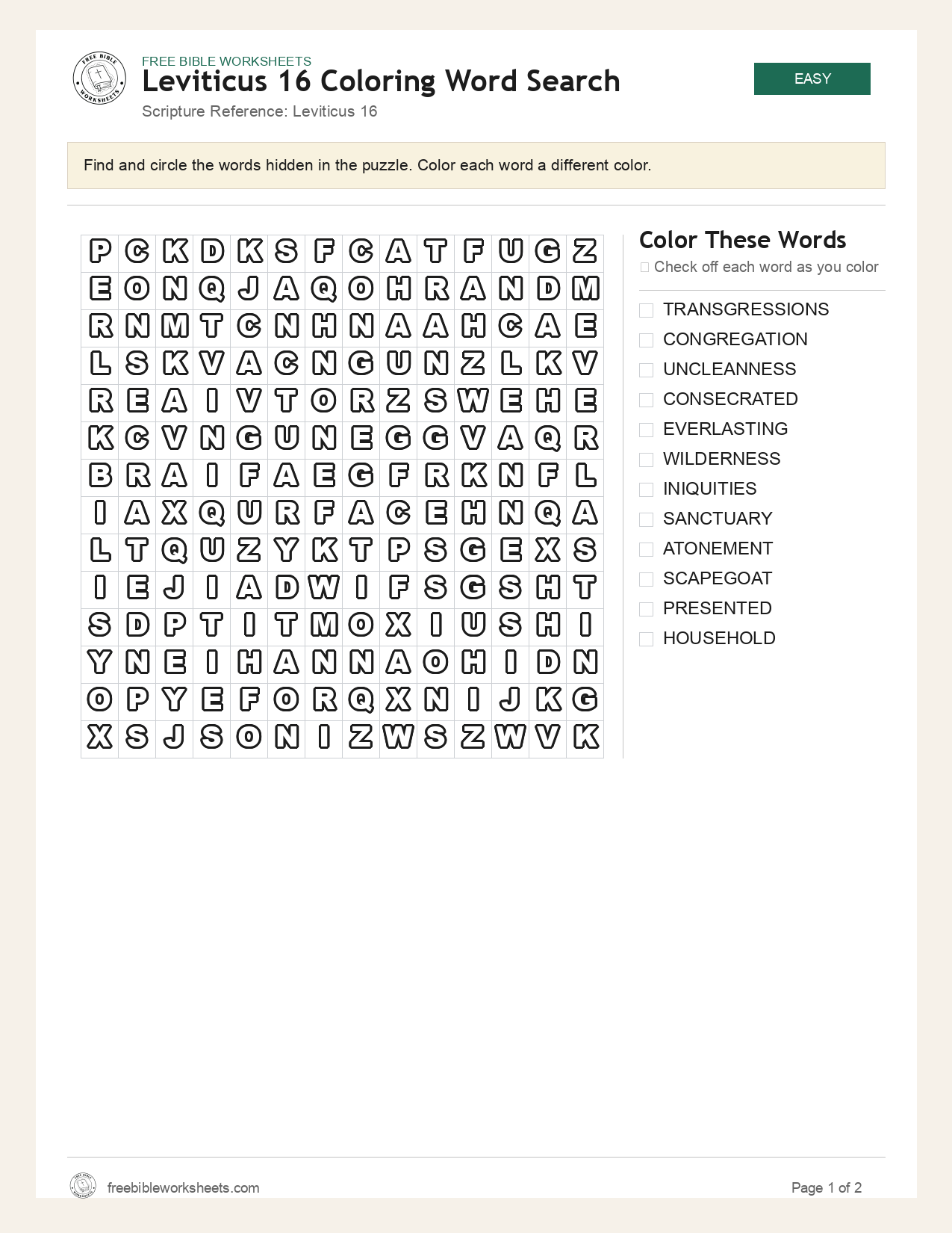 Leviticus 16 Coloring Word Search preview