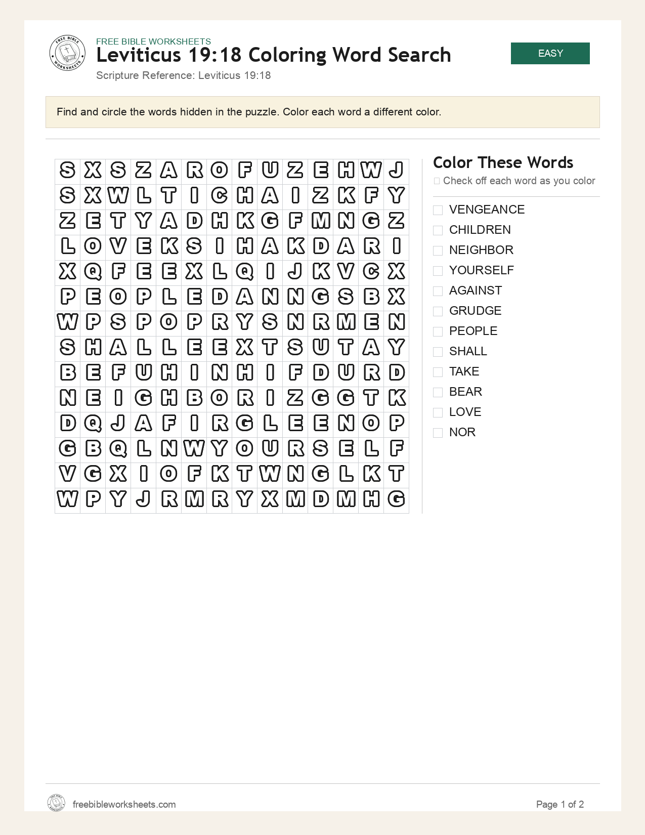 Leviticus 19:18 Coloring Word Search preview