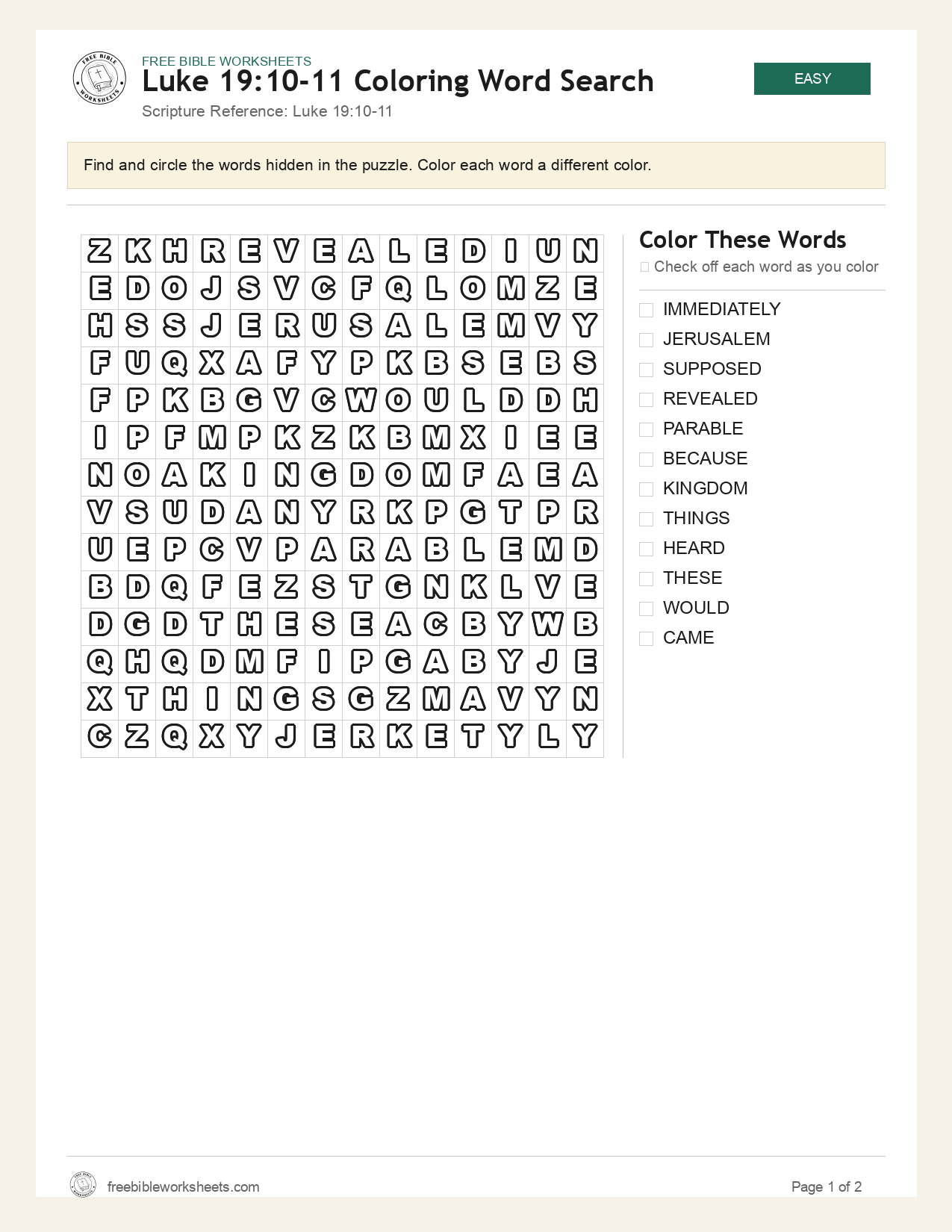 Luke 19:10-11 Coloring Word Search preview