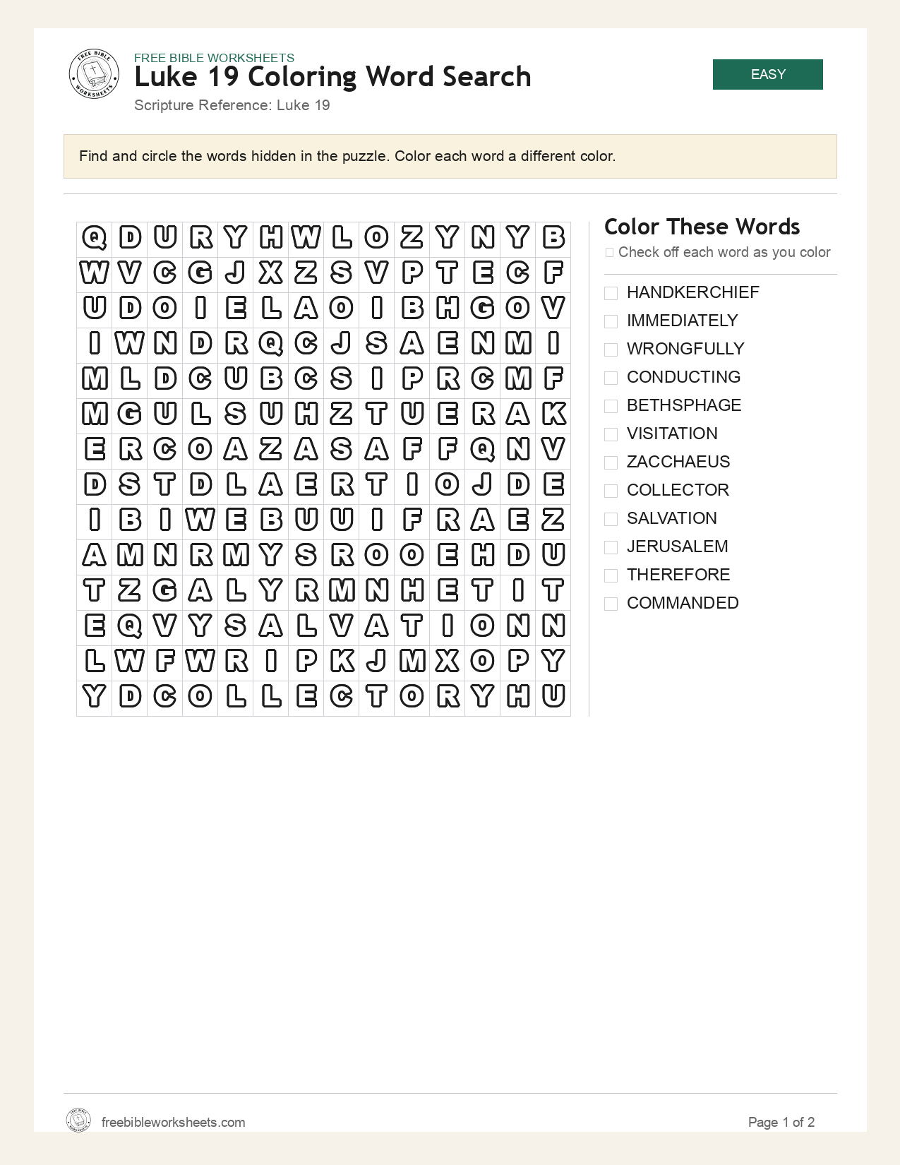 Luke 19 Coloring Word Search preview
