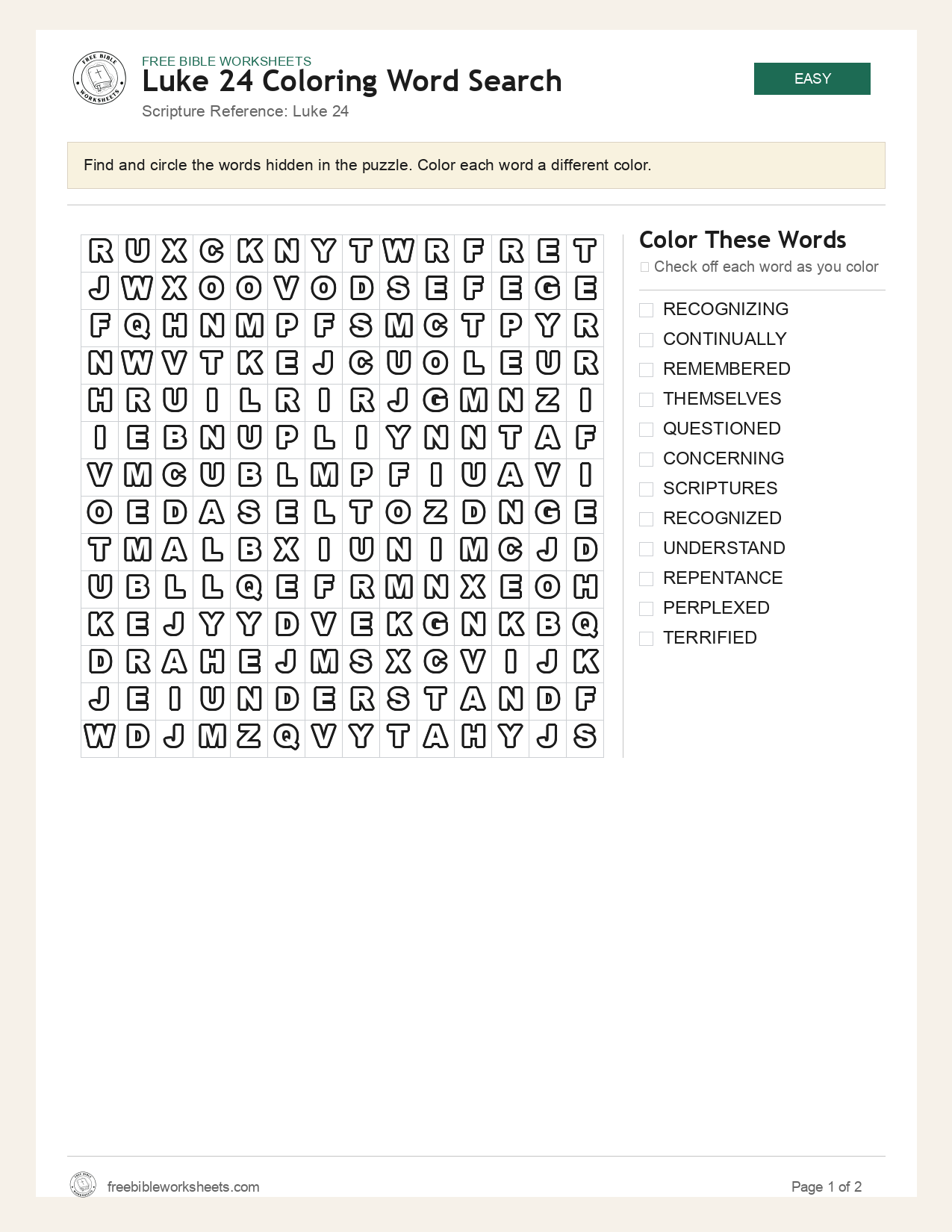 Luke 24 Coloring Word Search preview