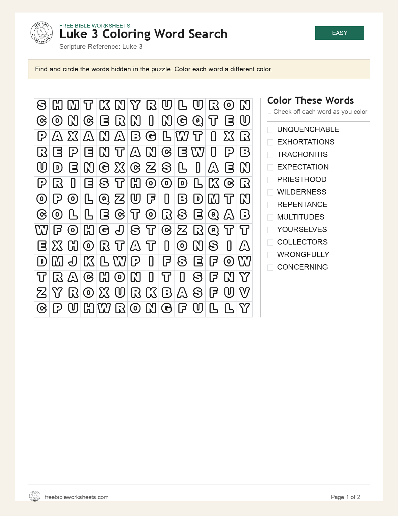 Luke 3 Coloring Word Search preview