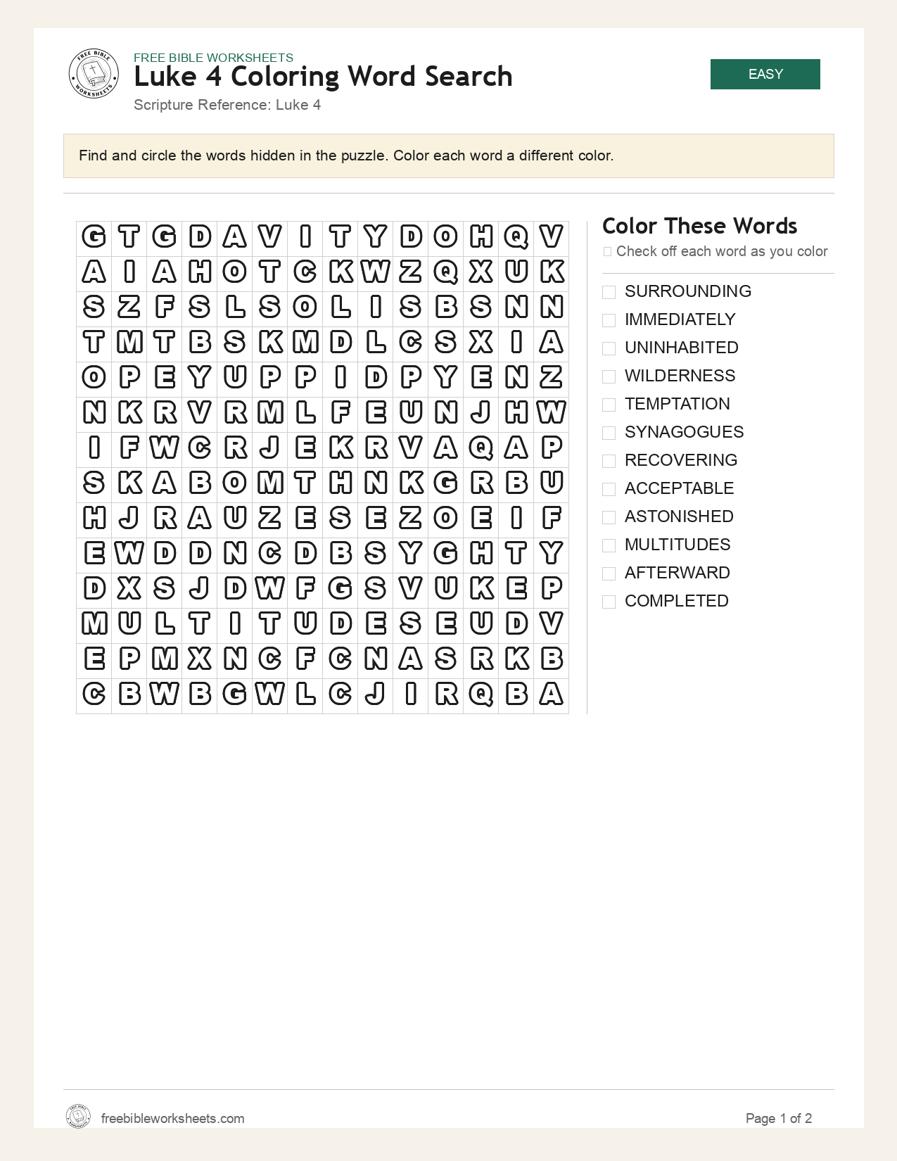 Luke 4 Coloring Word Search preview