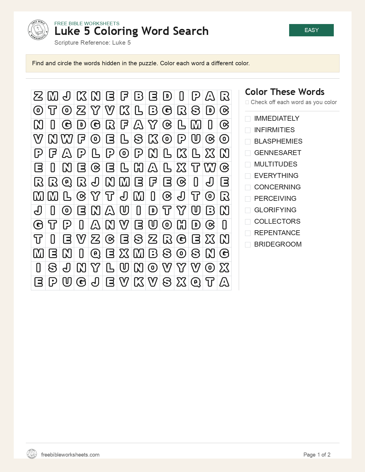 Luke 5 Coloring Word Search preview