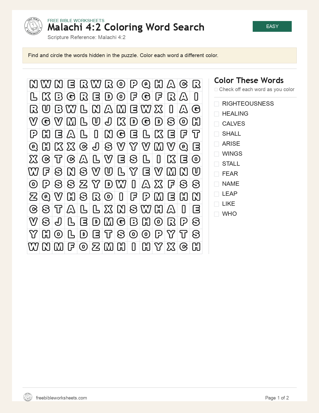 Malachi 4:2 Coloring Word Search preview