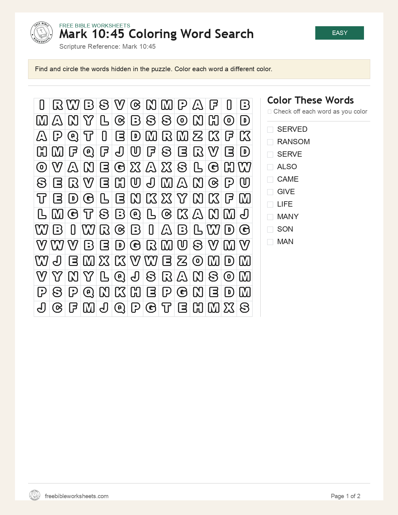 Mark 10:45 Coloring Word Search preview