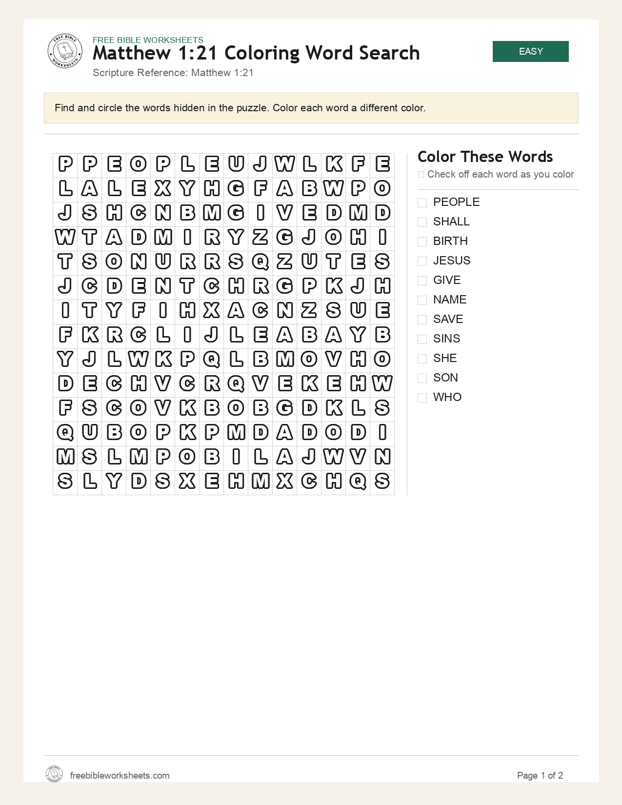 Matthew 1:21 Coloring Word Search preview