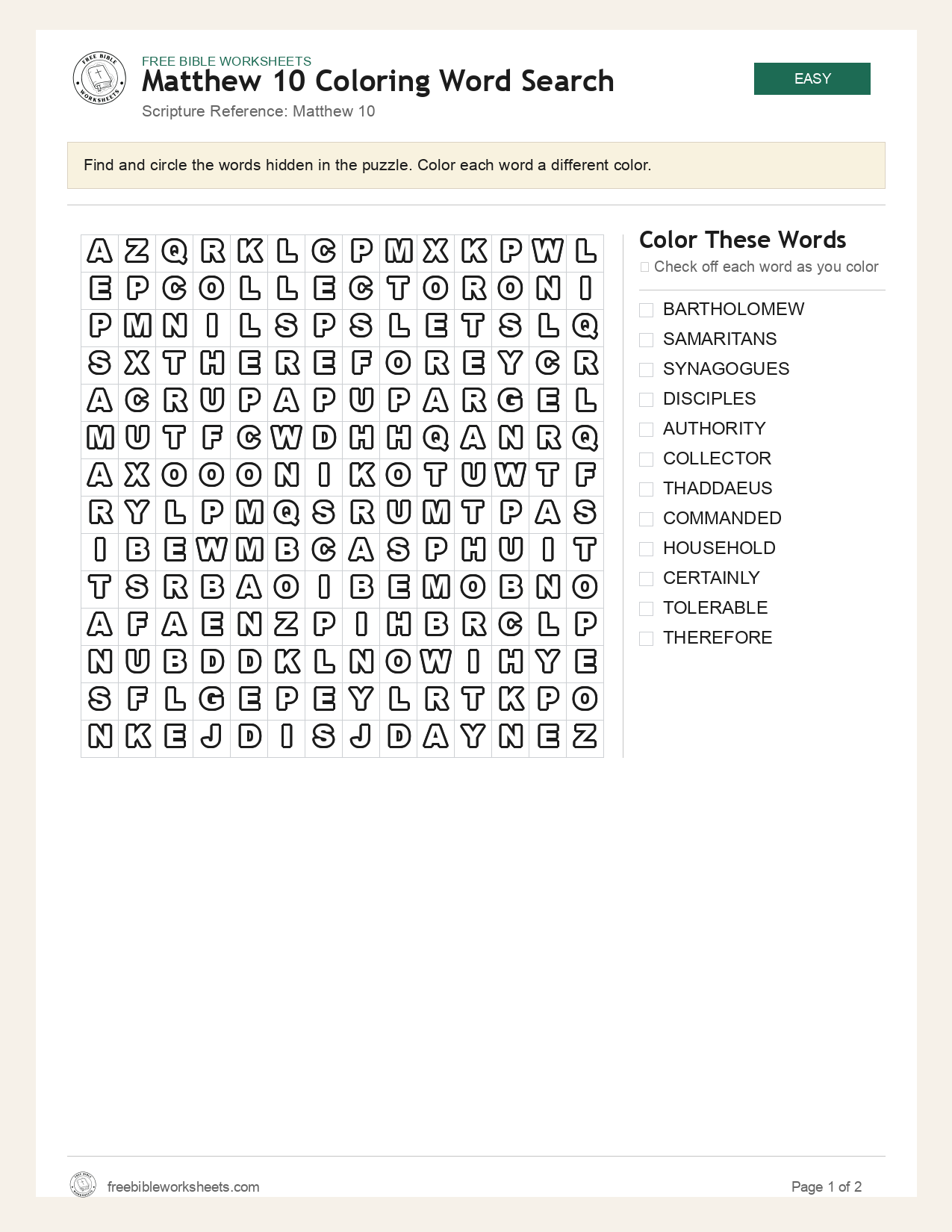 Matthew 10 Coloring Word Search preview