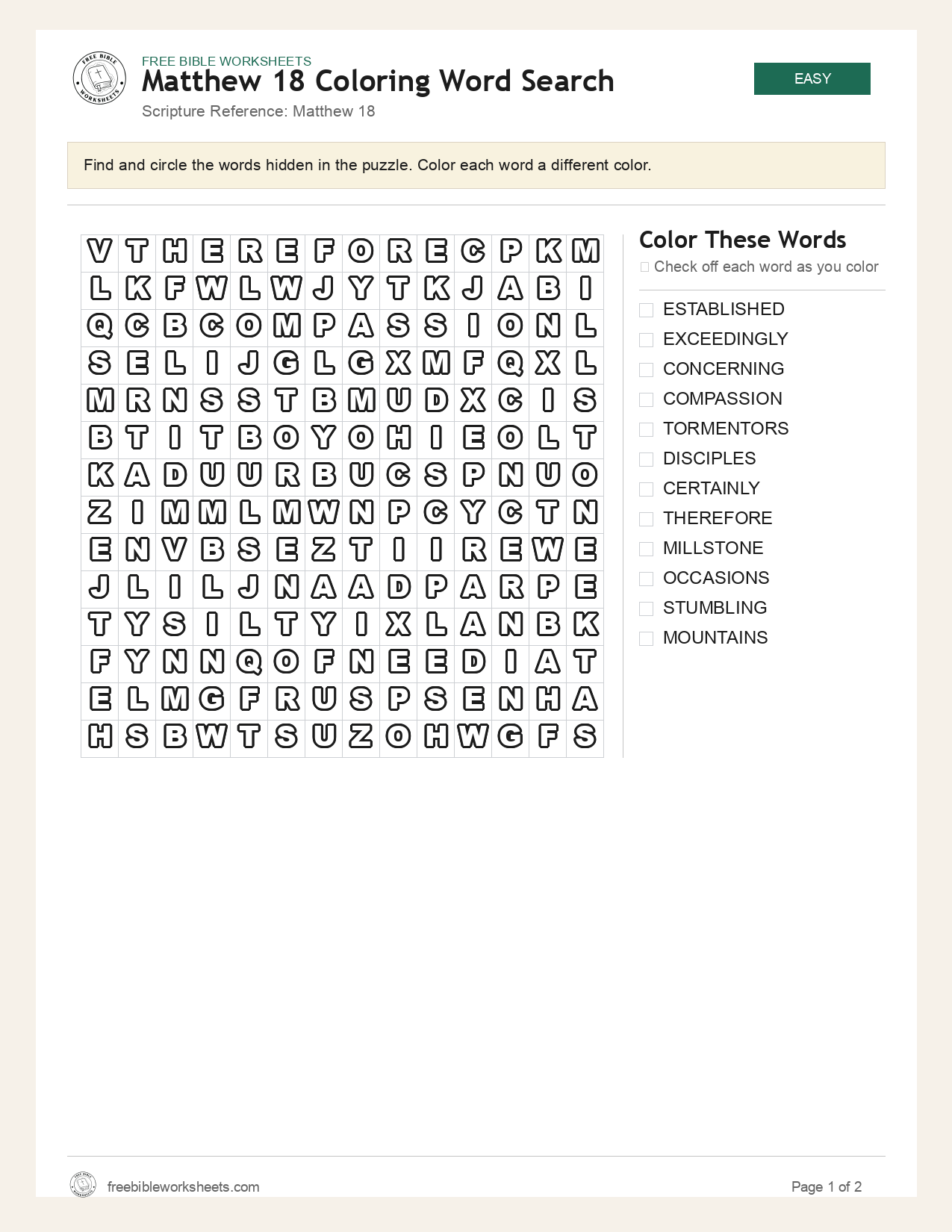 Matthew 18 Coloring Word Search preview