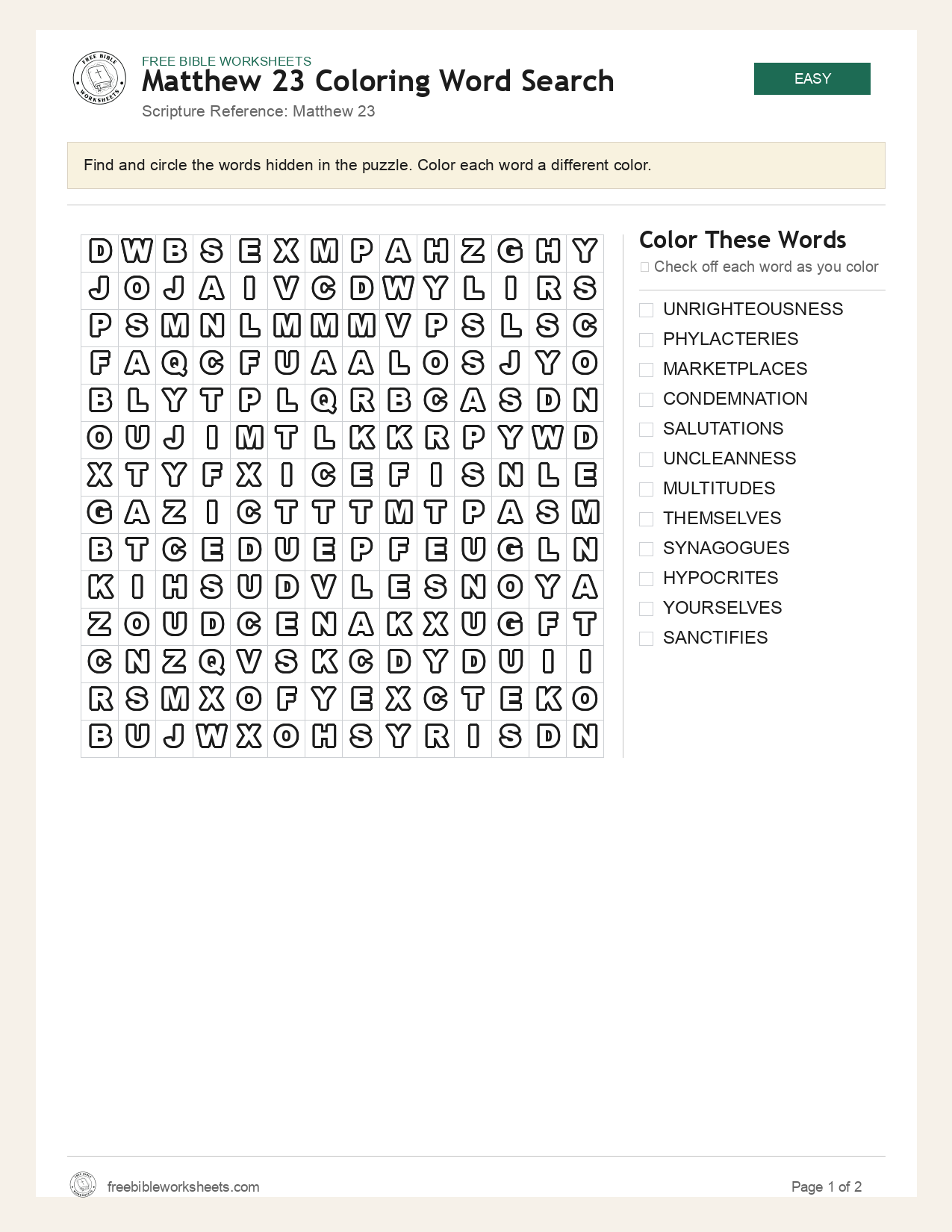 Matthew 23 Coloring Word Search preview