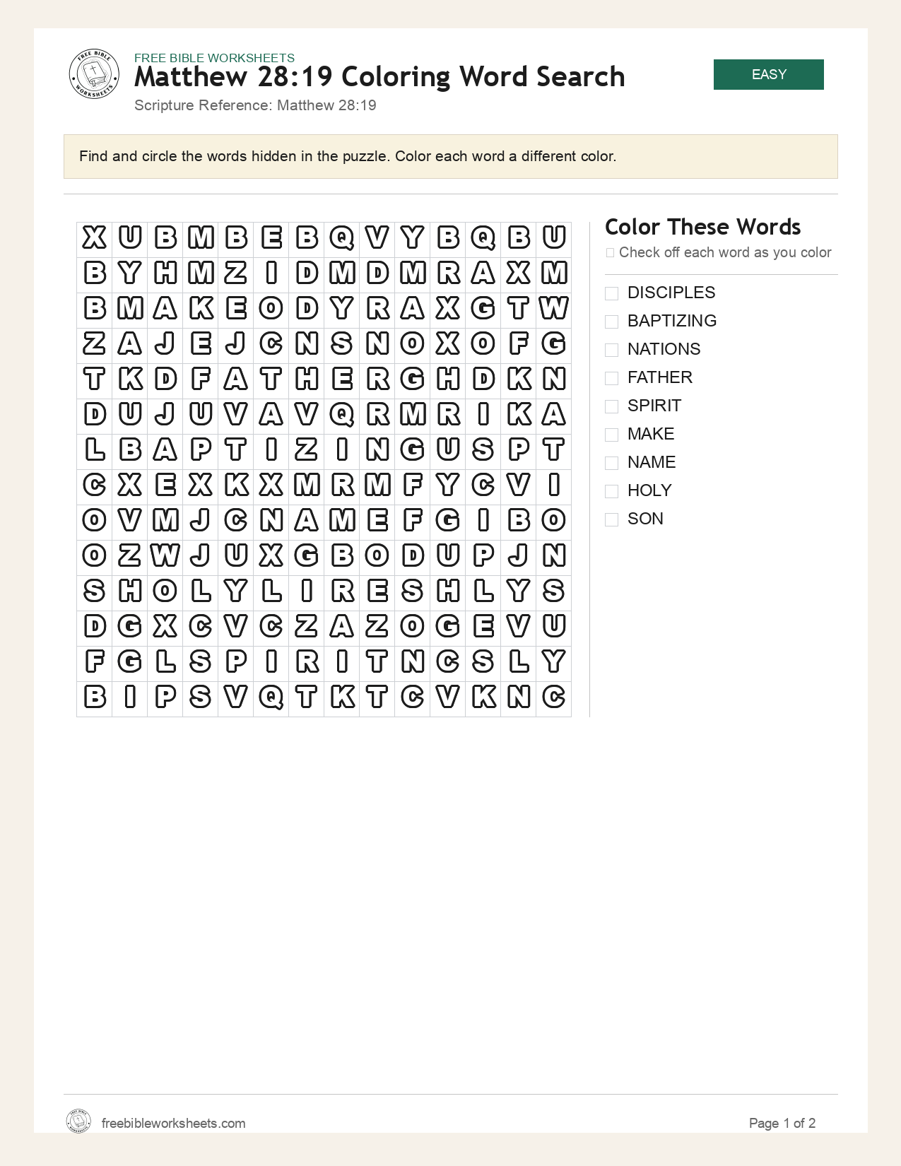 Matthew 28:19 Coloring Word Search preview