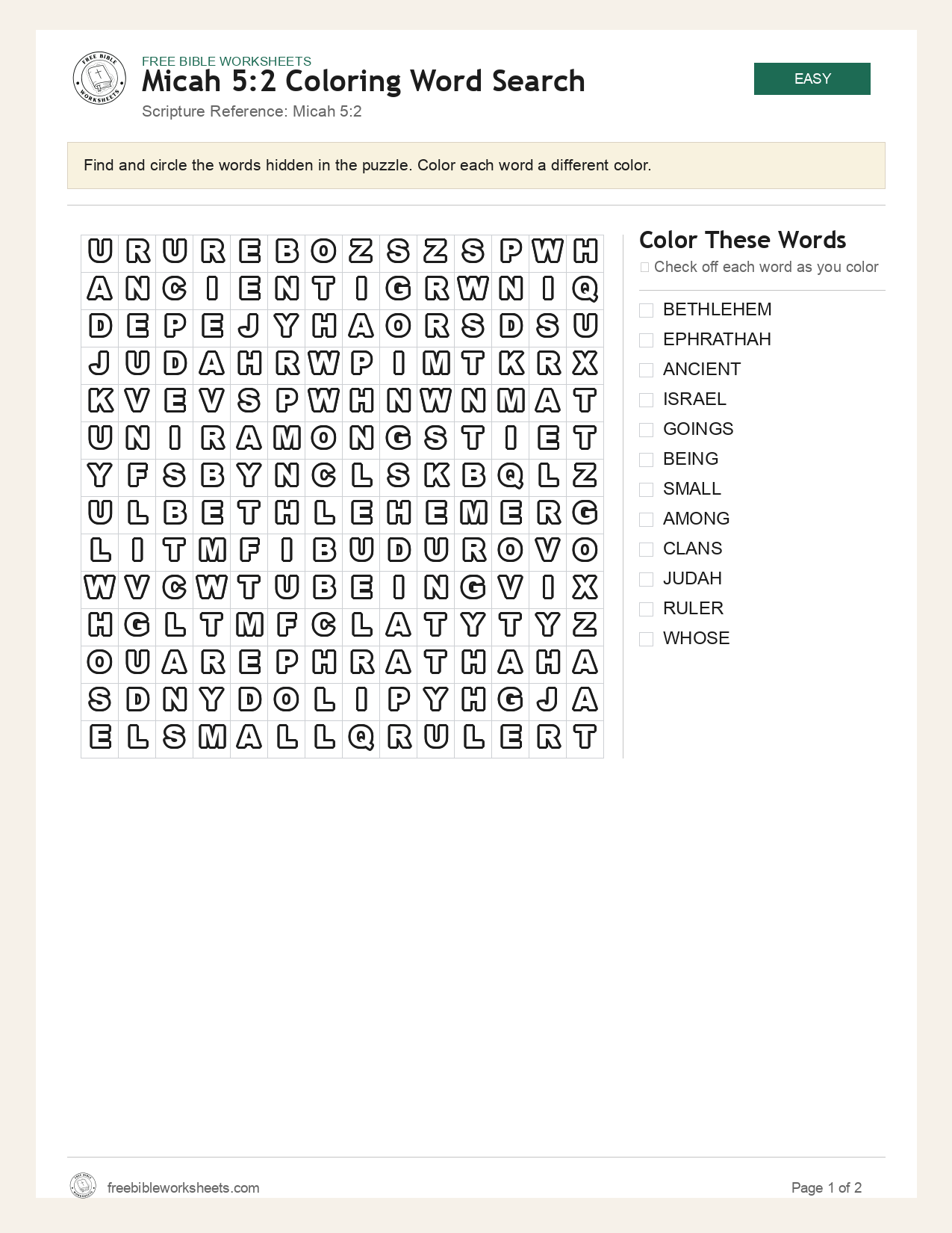 Micah 5:2 Coloring Word Search preview