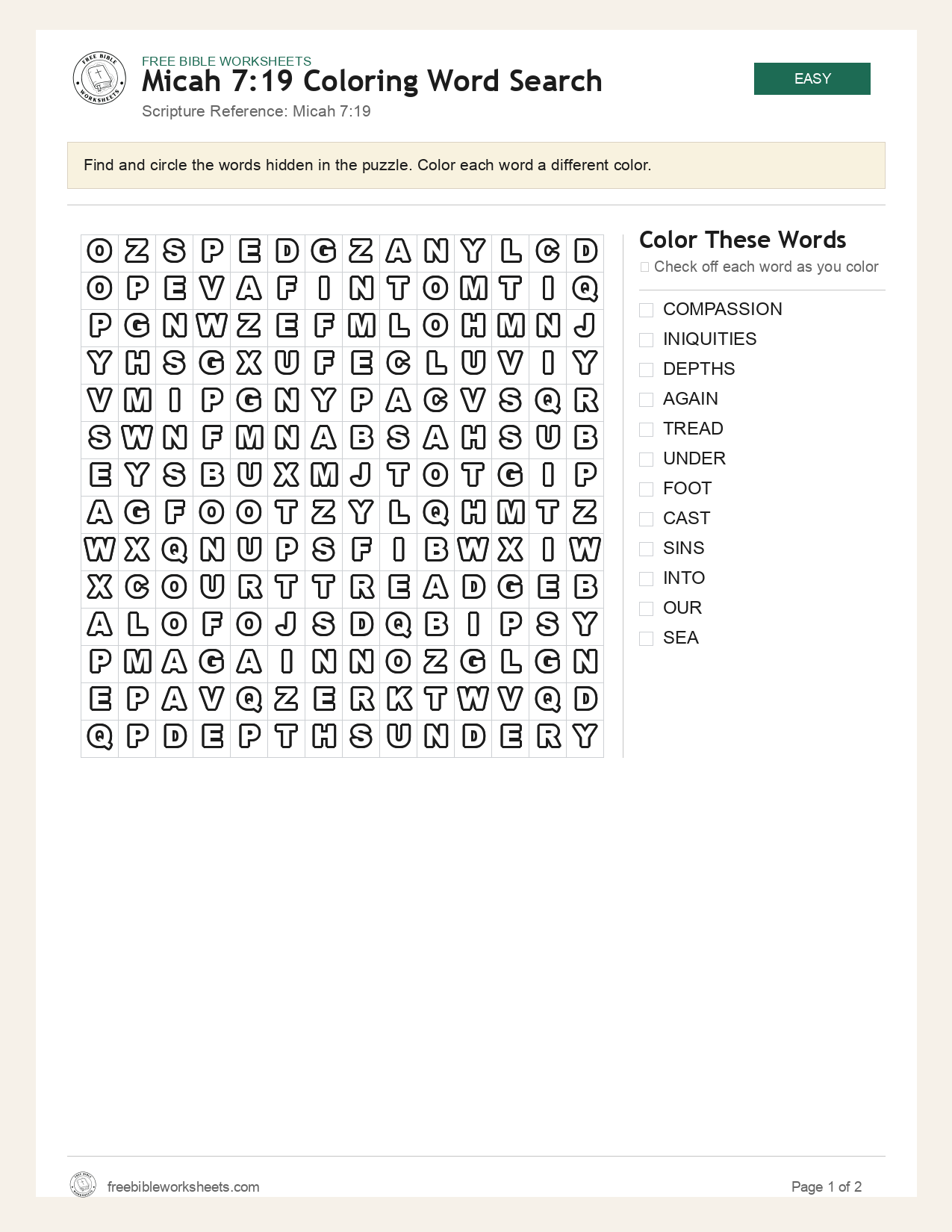 Micah 7:19 Coloring Word Search preview