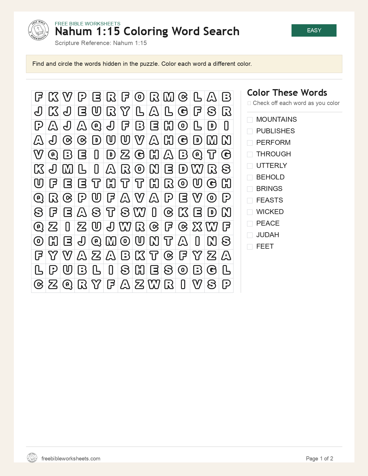 Nahum 1:15 Coloring Word Search preview