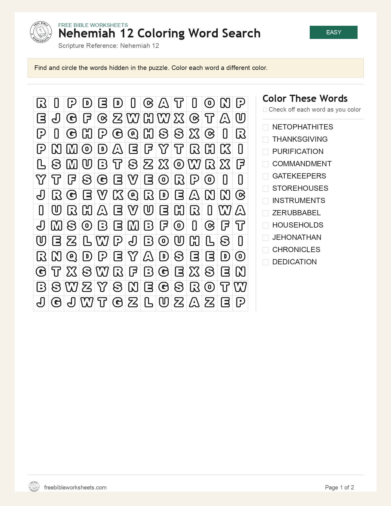 Nehemiah 12 Coloring Word Search preview