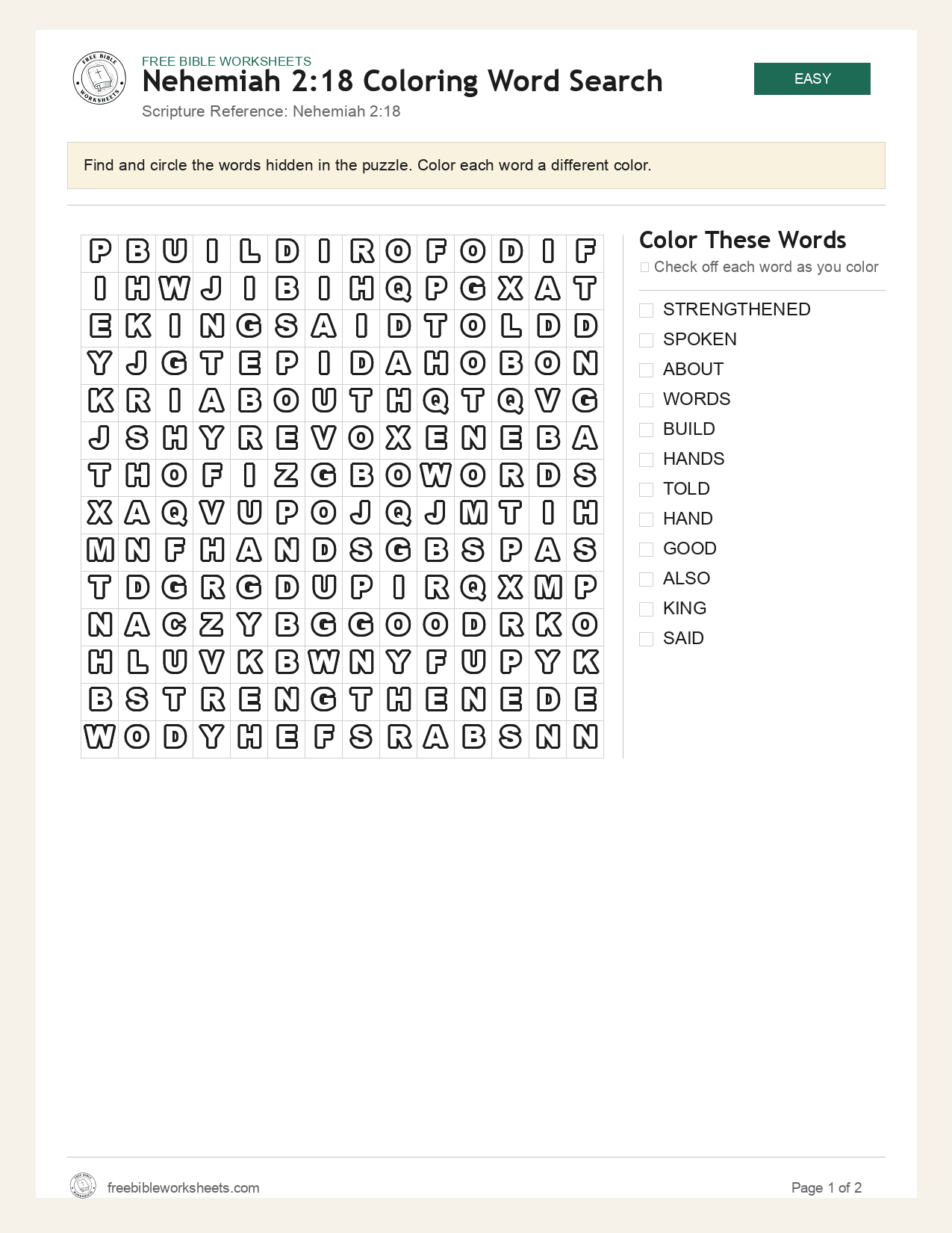 Nehemiah 2:18 Coloring Word Search preview