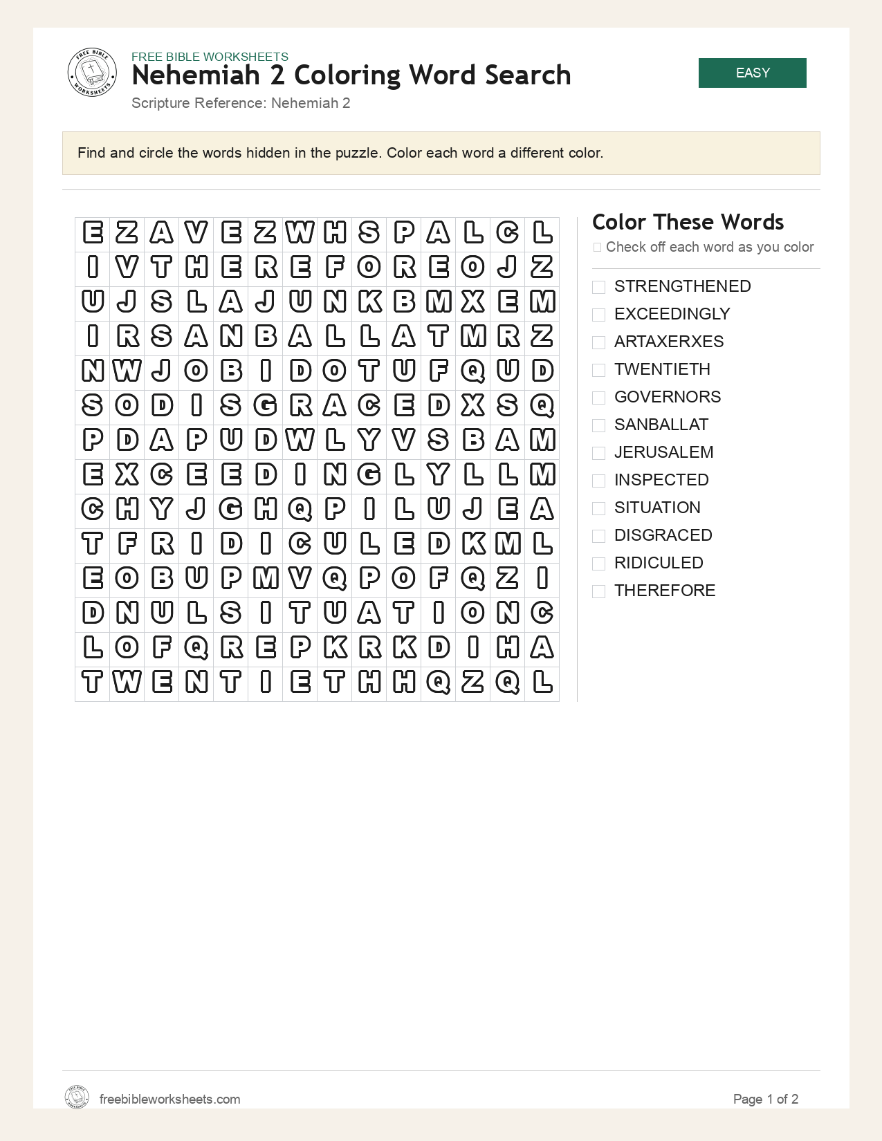 Nehemiah 2 Coloring Word Search preview