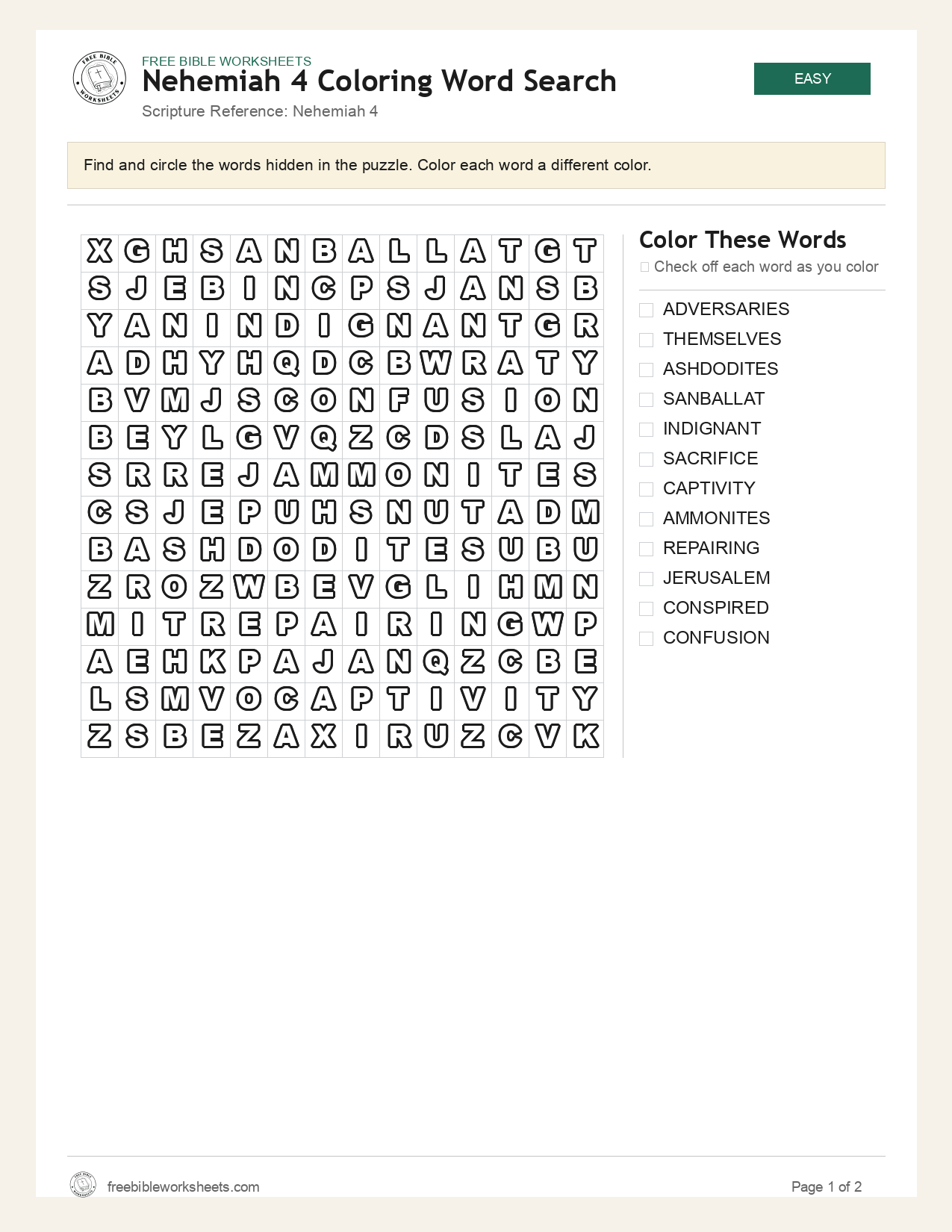 Nehemiah 4 Coloring Word Search preview