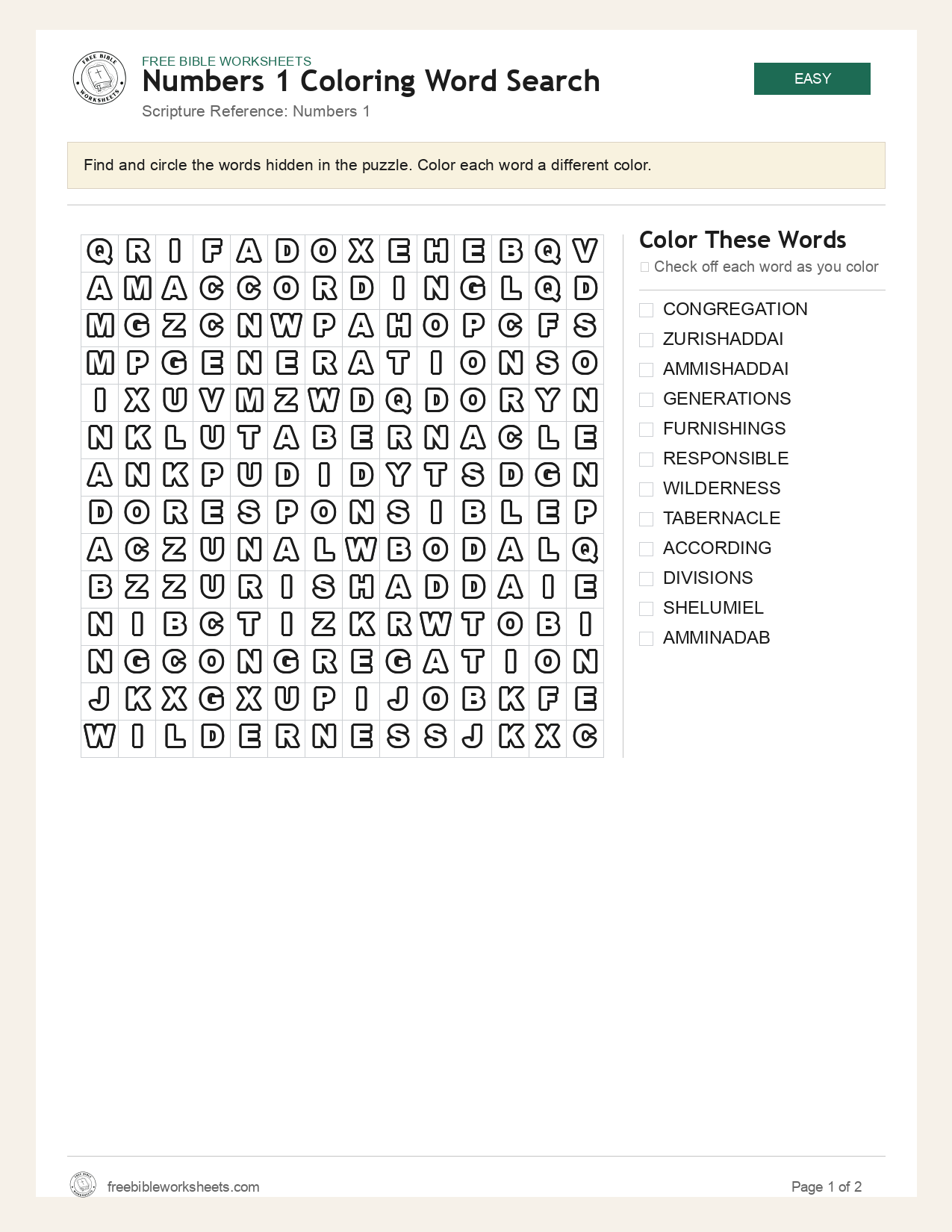 Numbers 1 Coloring Word Search preview