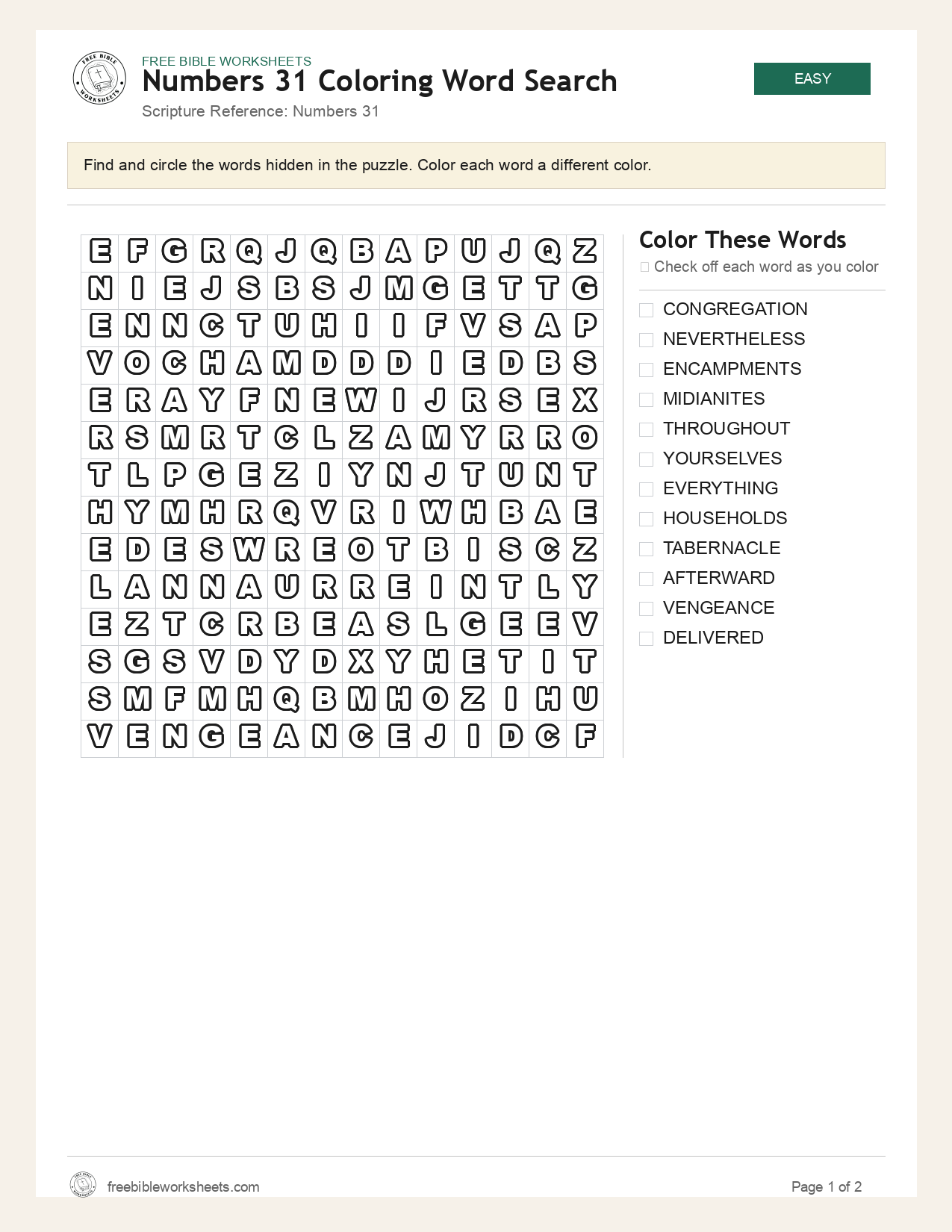 Numbers 31 Coloring Word Search preview
