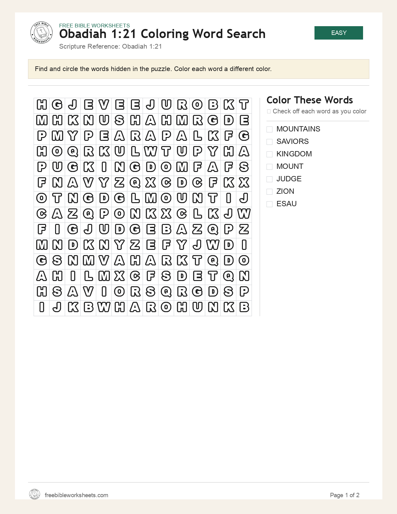 Obadiah 1:21 Coloring Word Search preview