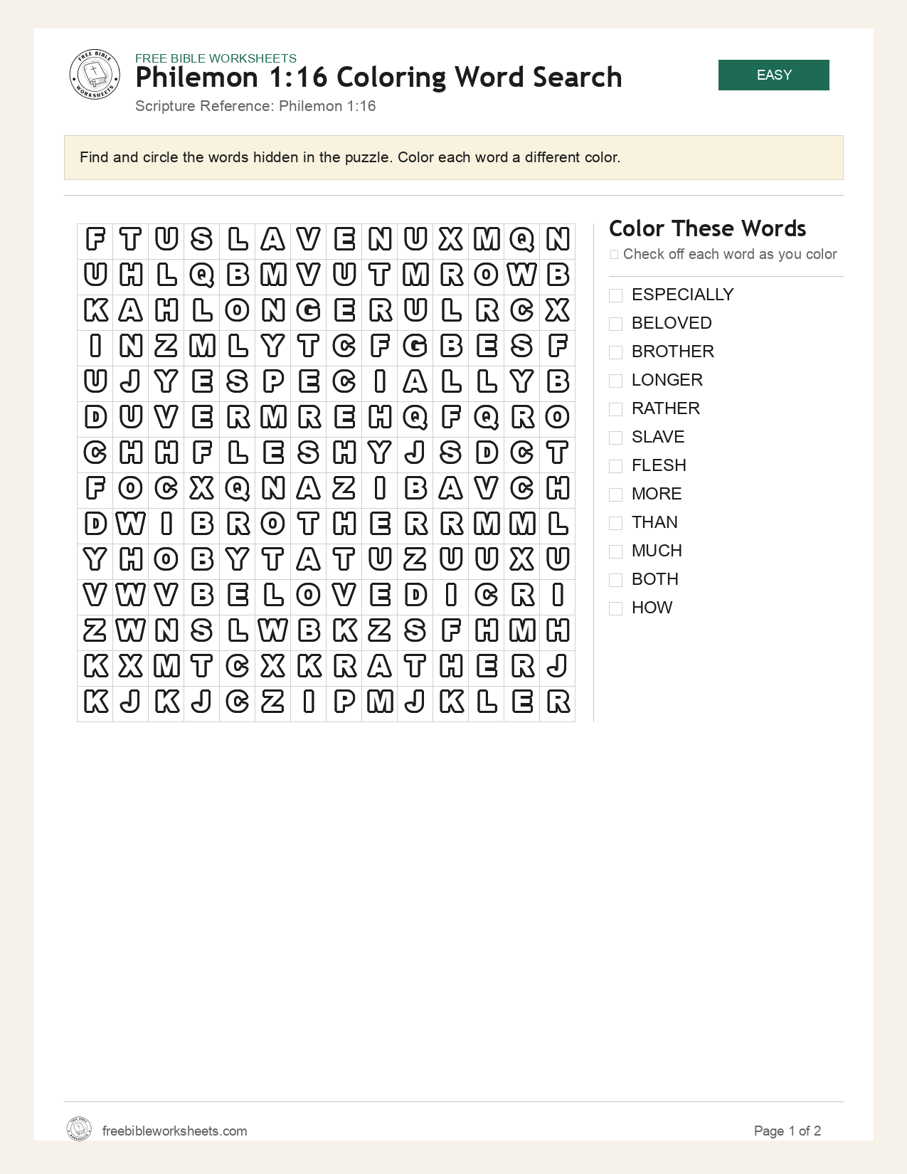 Philemon 1:16 Coloring Word Search preview
