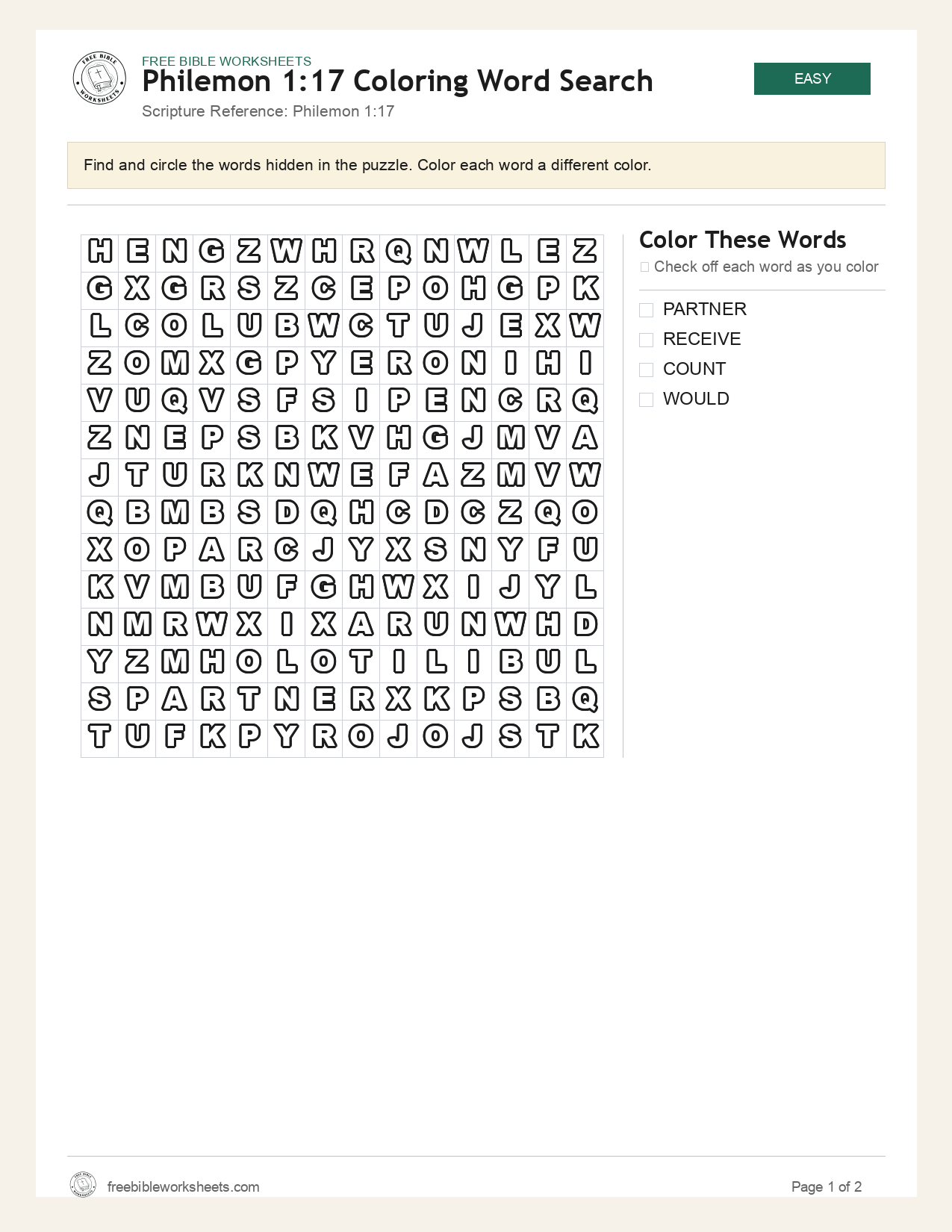 Philemon 1:17 Coloring Word Search preview