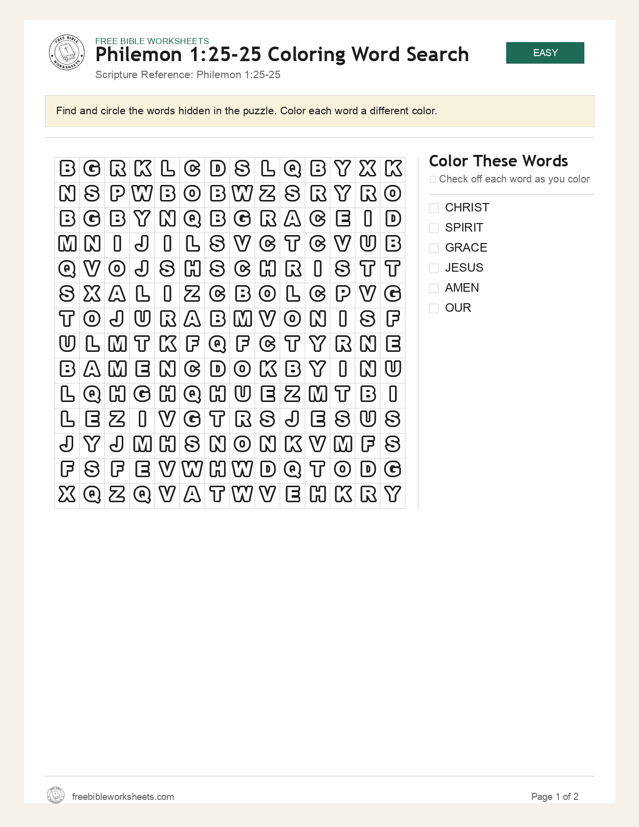 Philemon 1:25-25 Coloring Word Search preview