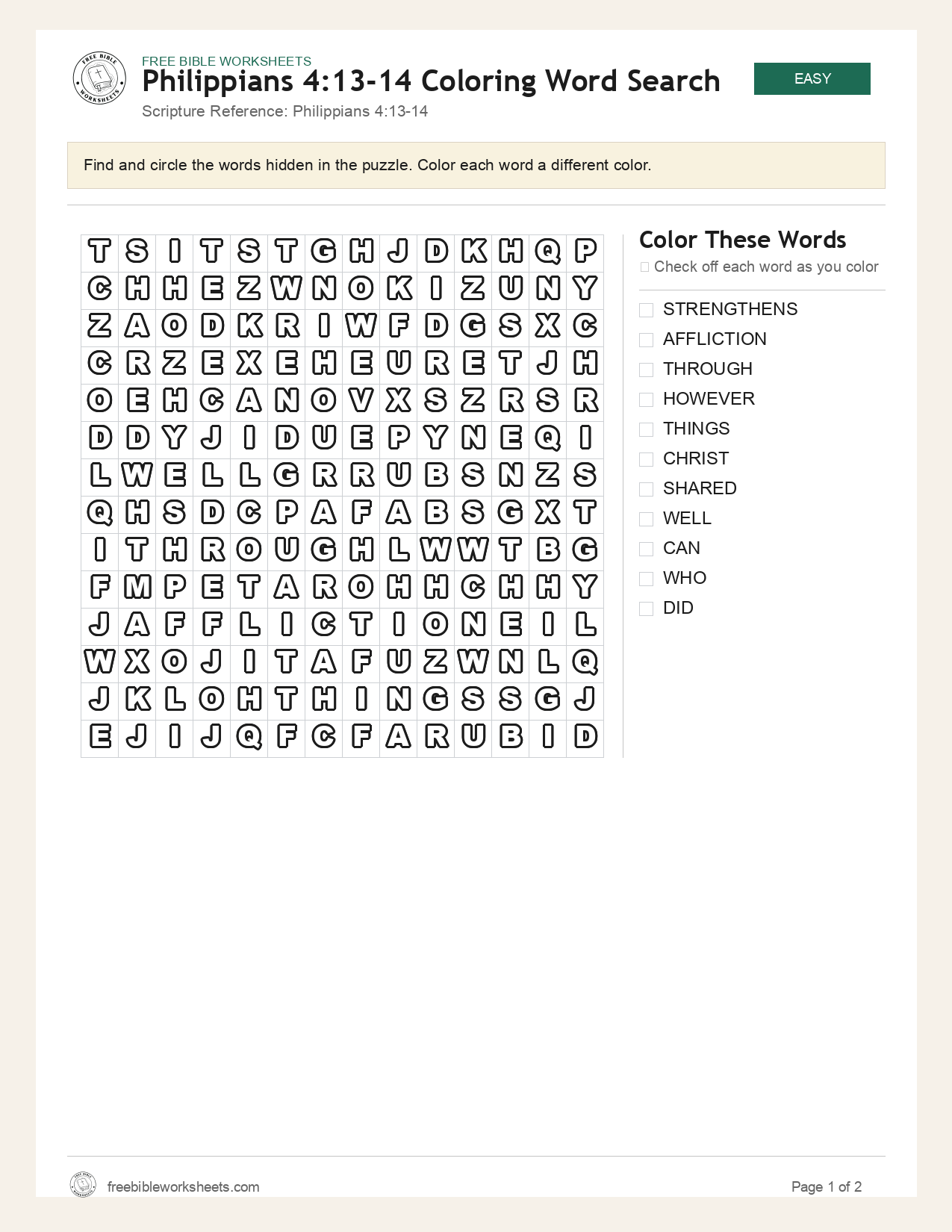 Philippians 4:13-14 Coloring Word Search preview