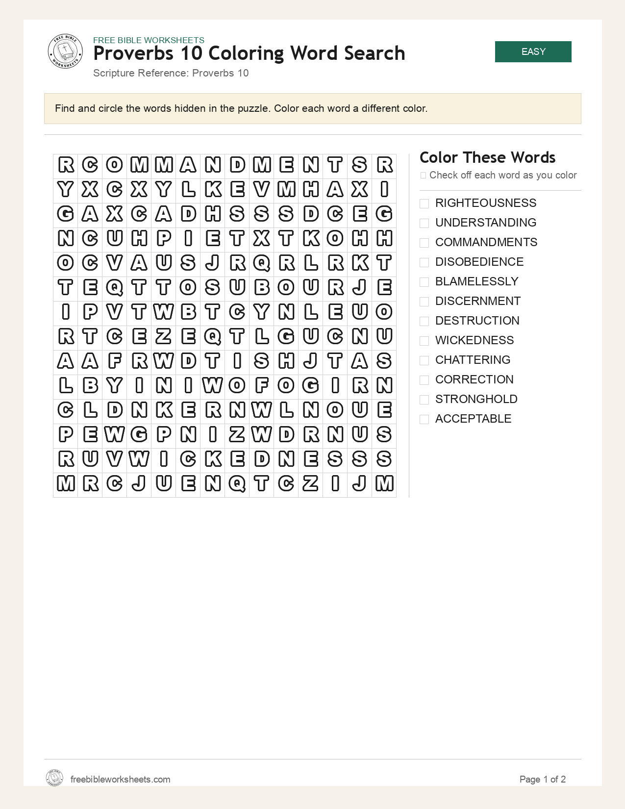 Proverbs 10 Coloring Word Search preview