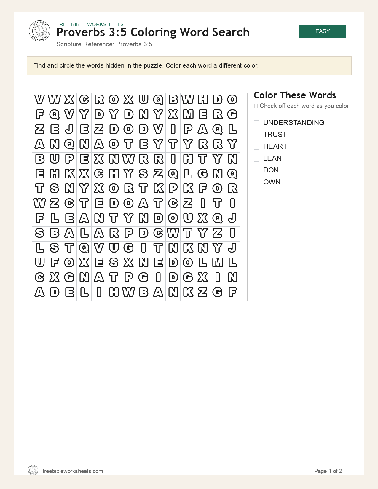 Proverbs 3:5 Coloring Word Search preview