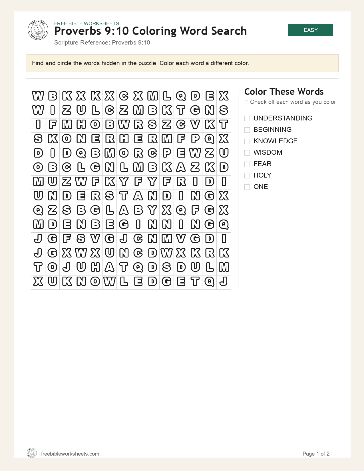 Proverbs 9:10 Coloring Word Search preview