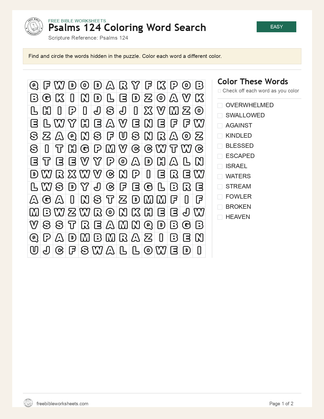 Psalms 124 Coloring Word Search preview