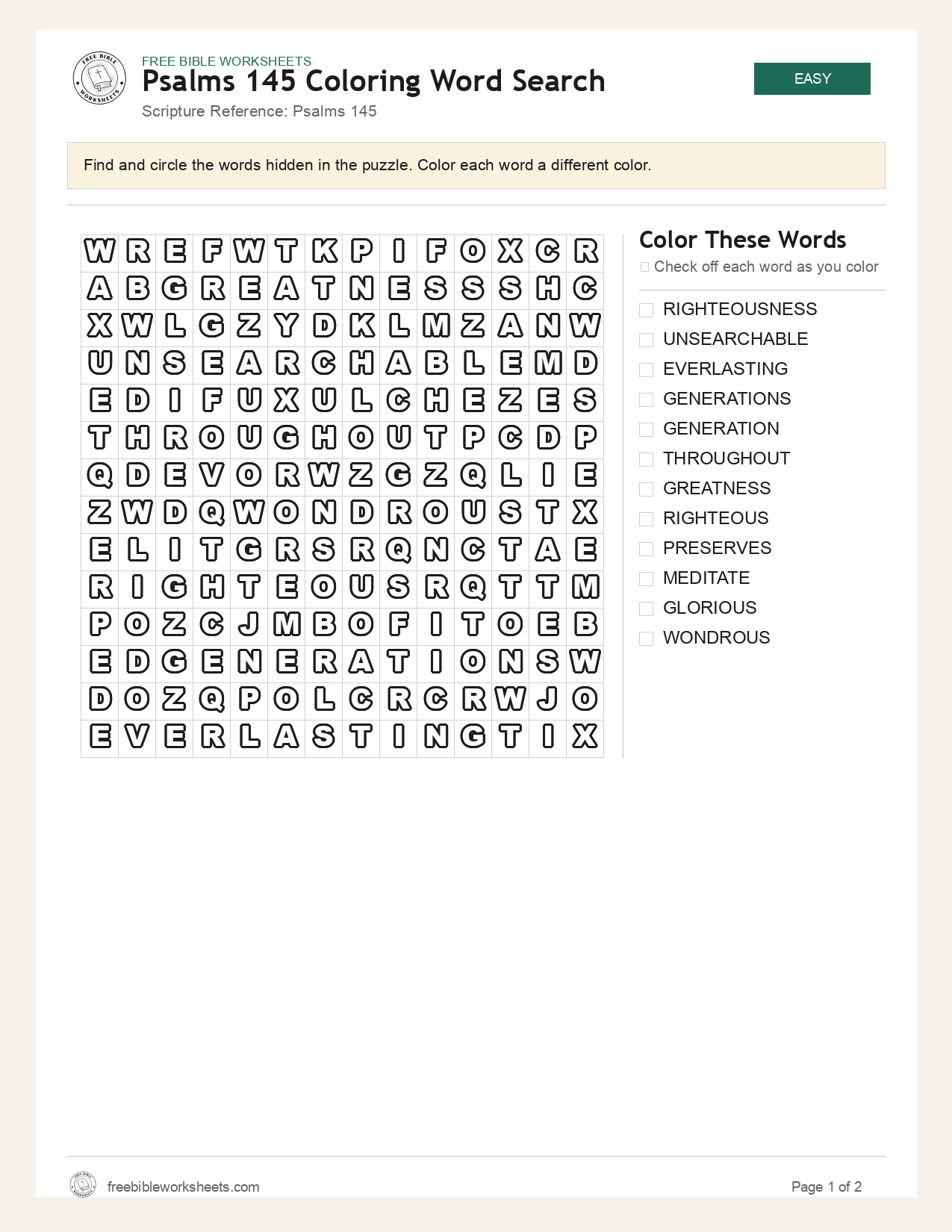 Psalms 145 Coloring Word Search preview