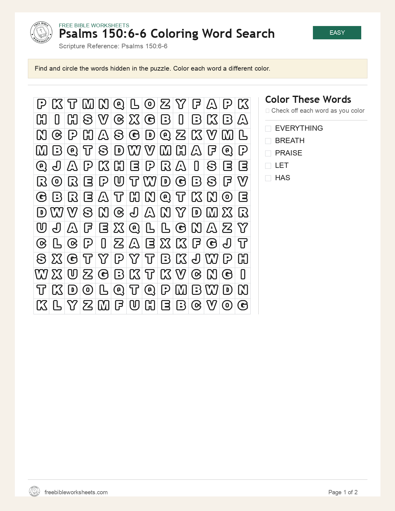 Psalms 150:6-6 Coloring Word Search preview